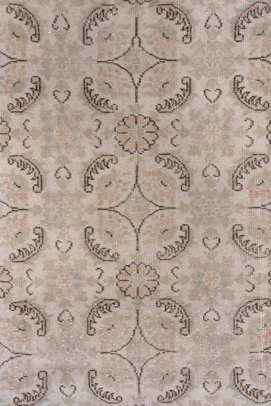 6' x 10' one-of-a-kind handmade vintage Sparta large size rug. Color palette: ivory, blush, taupe, charcoal, pale blue