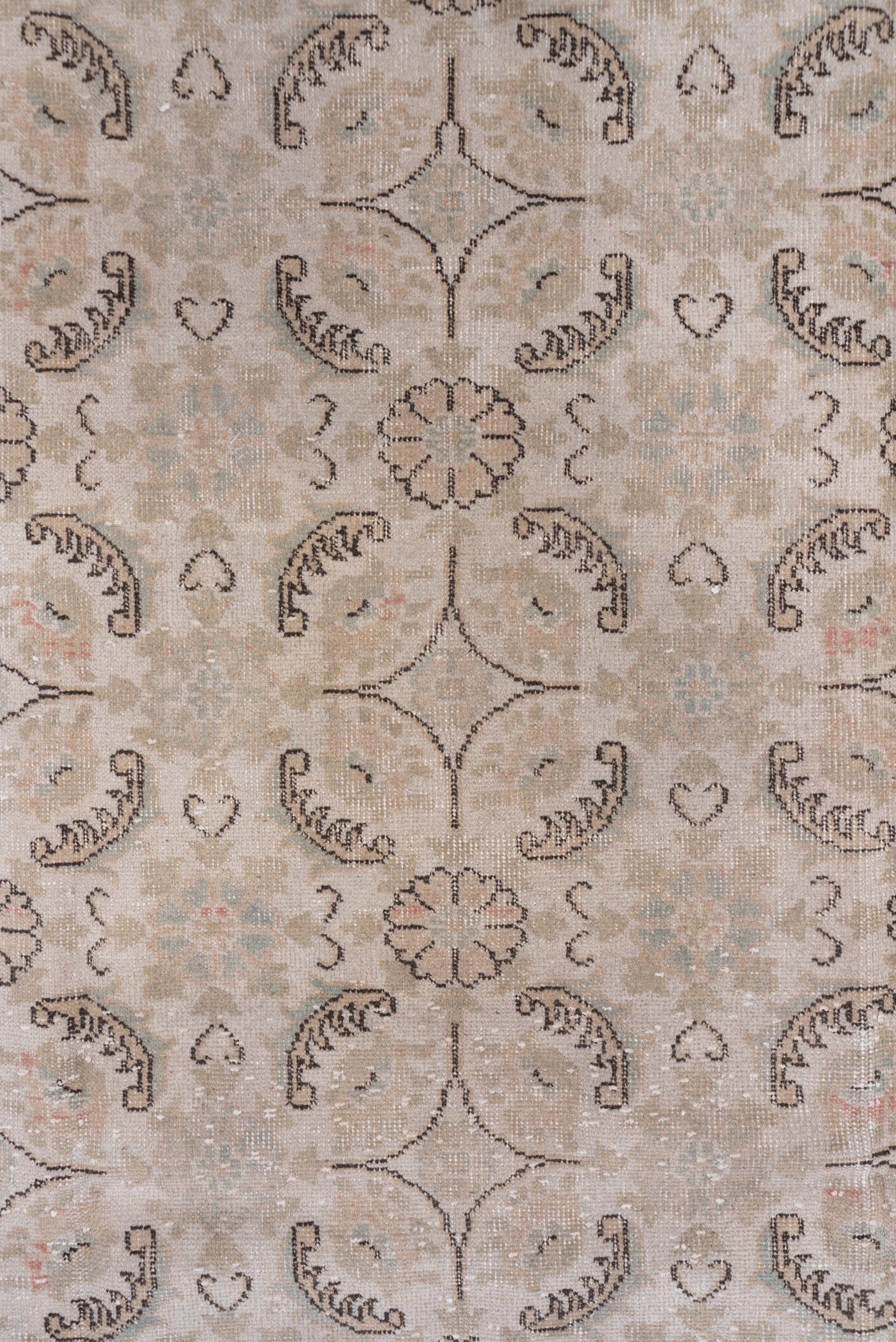 6' x 10' one-of-a-kind handmade vintage Sparta large size rug. Color palette: ivory, blush, taupe, charcoal, pale blue