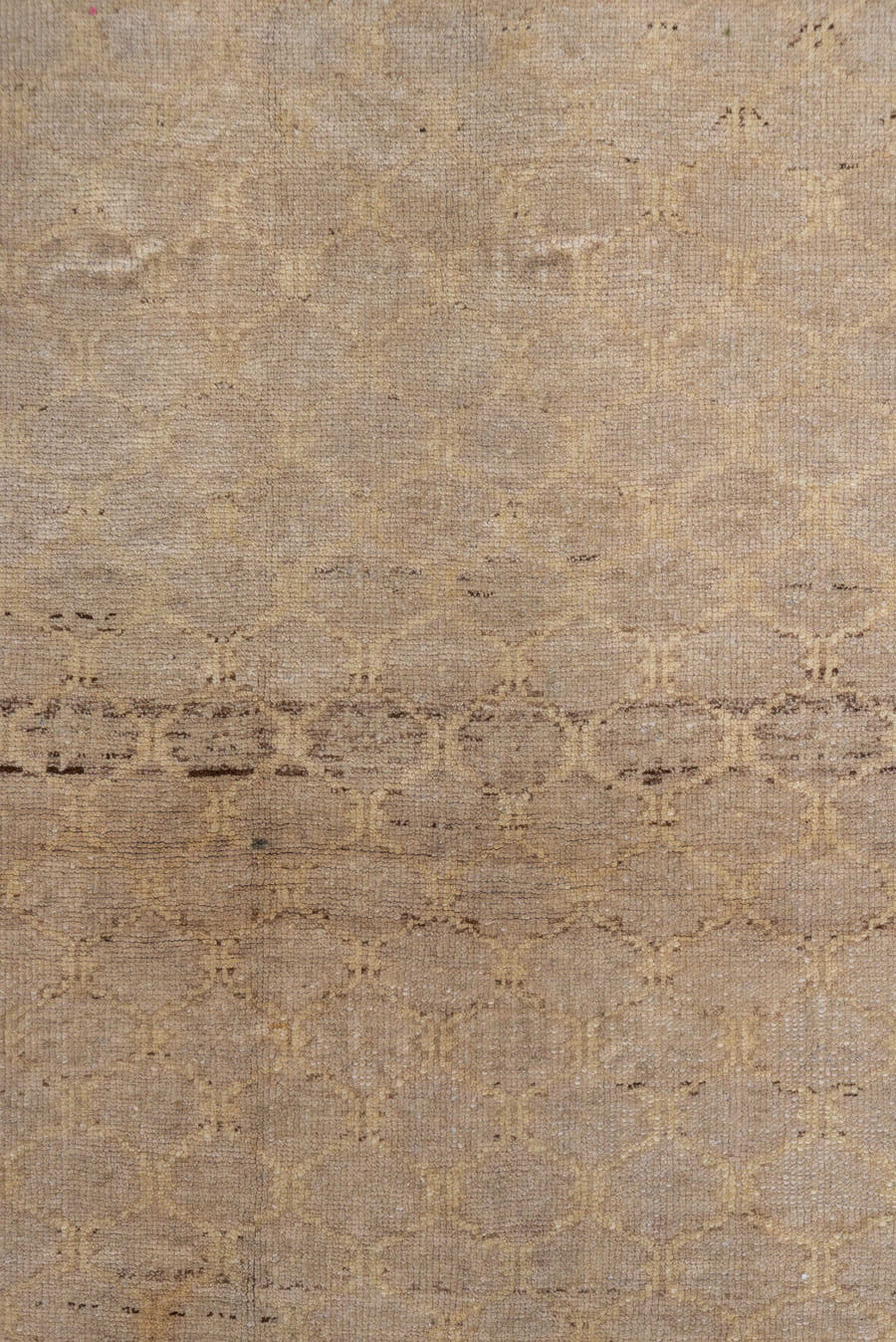 3' x 5' one-of-a-kind handmade vintage Oushak small size rug. Color palette: taupe, beige, camel, ivory, brown, gray