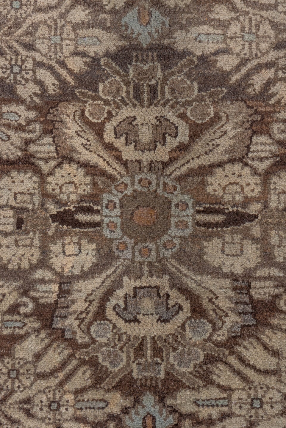 7' x 10' one-of-a-kind handmade vintage Malayer large size rug. Color palette: taupe, brown, ivory, charcoal, camel, sage