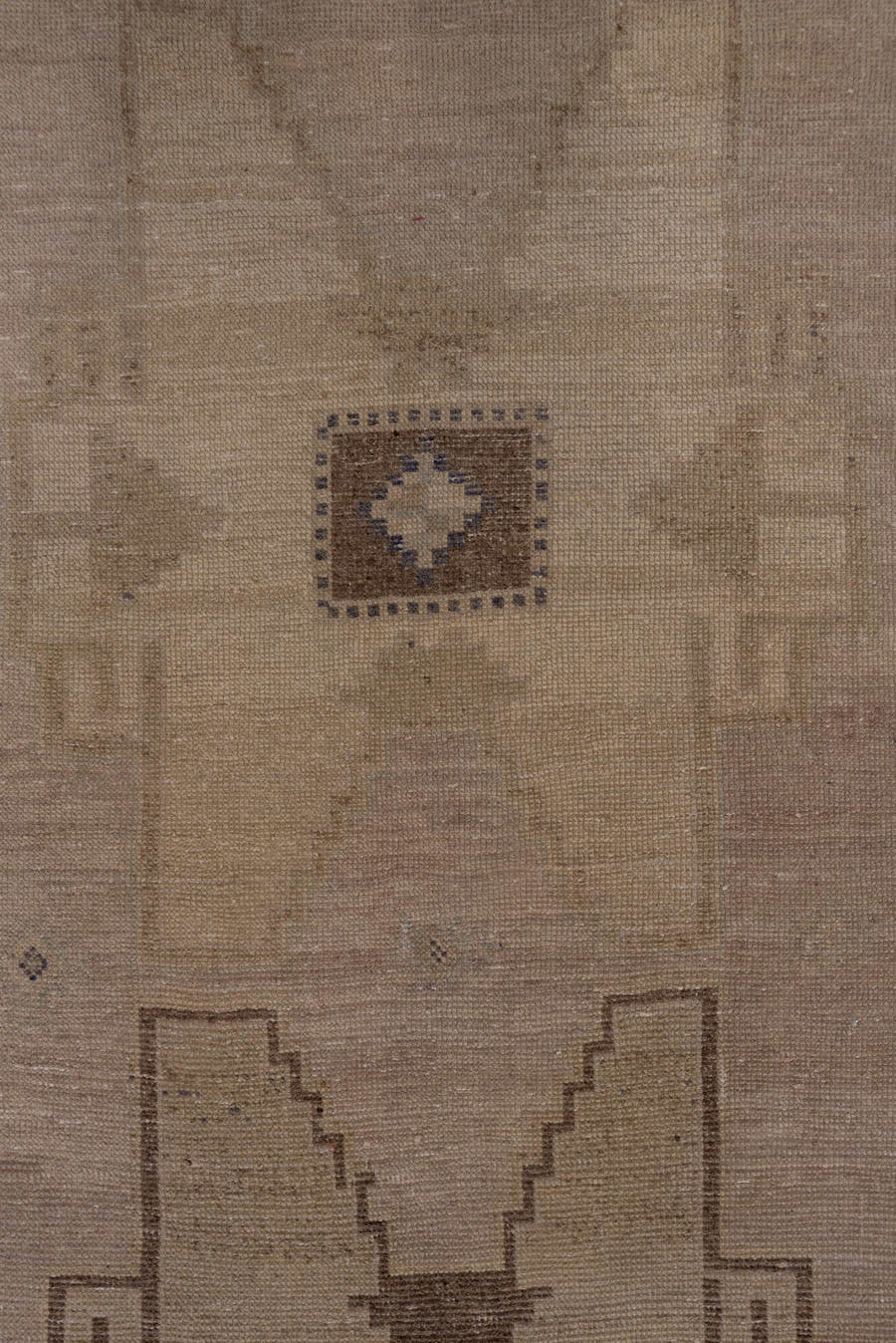 2' x 11' one-of-a-kind handmade vintage Oushak runner rug. Color palette: taupe, beige, brown, ivory, camel, gray