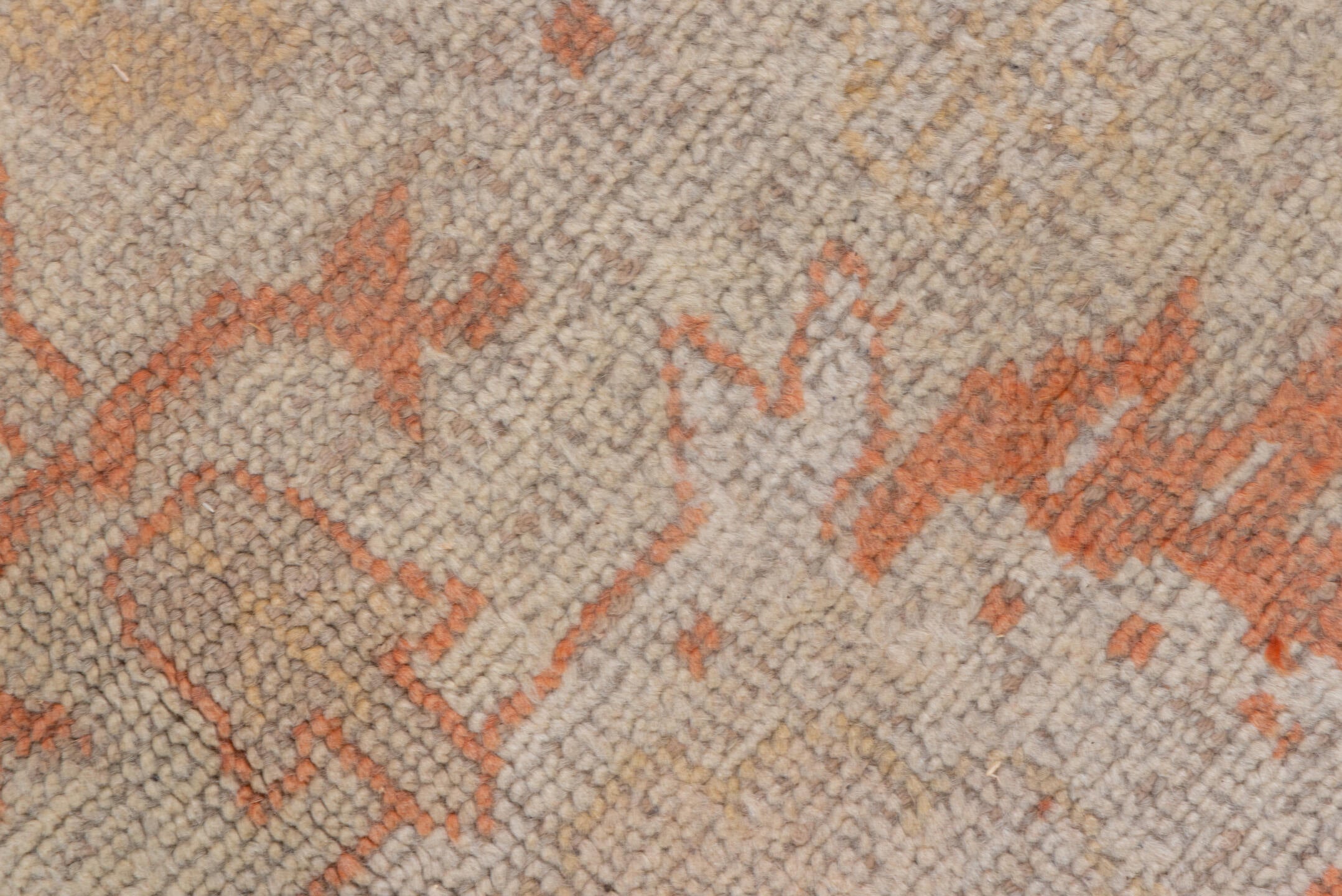 9' x 13' one-of-a-kind handmade antique Oushak large size rug. Color palette: ivory, terra cotta, cream, peach, beige