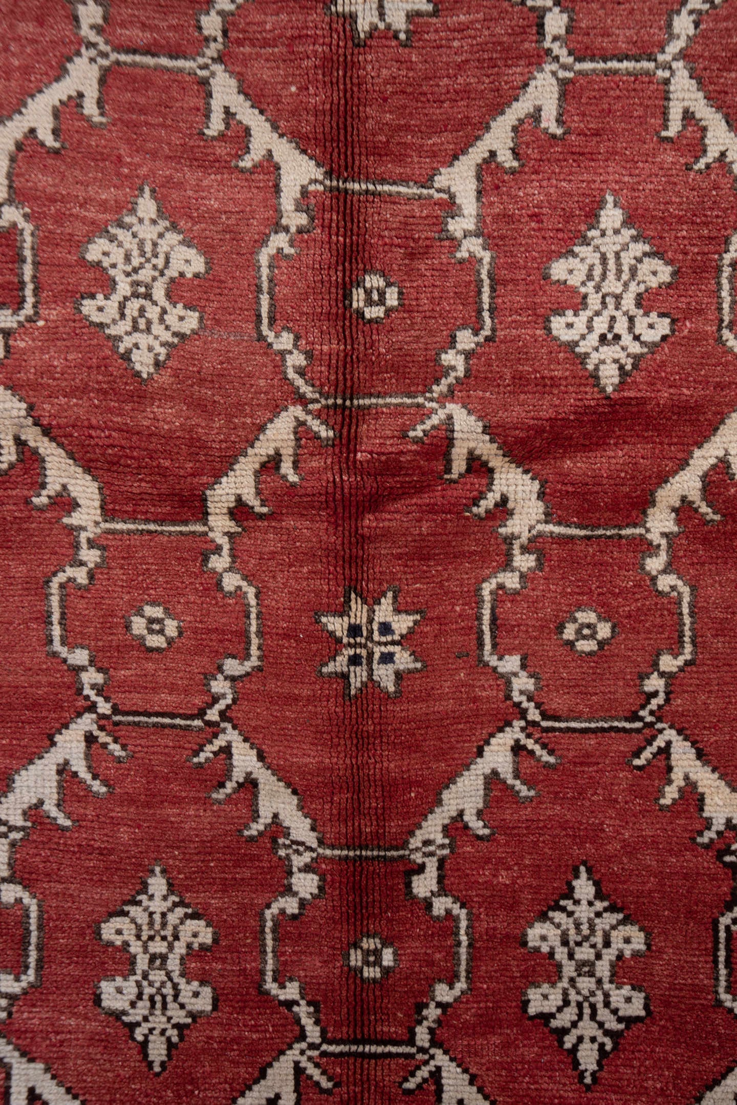 5' x 8' one-of-a-kind handmade vintage Oushak medium size rug. Color palette: terra cotta, ivory, charcoal, rust, taupe