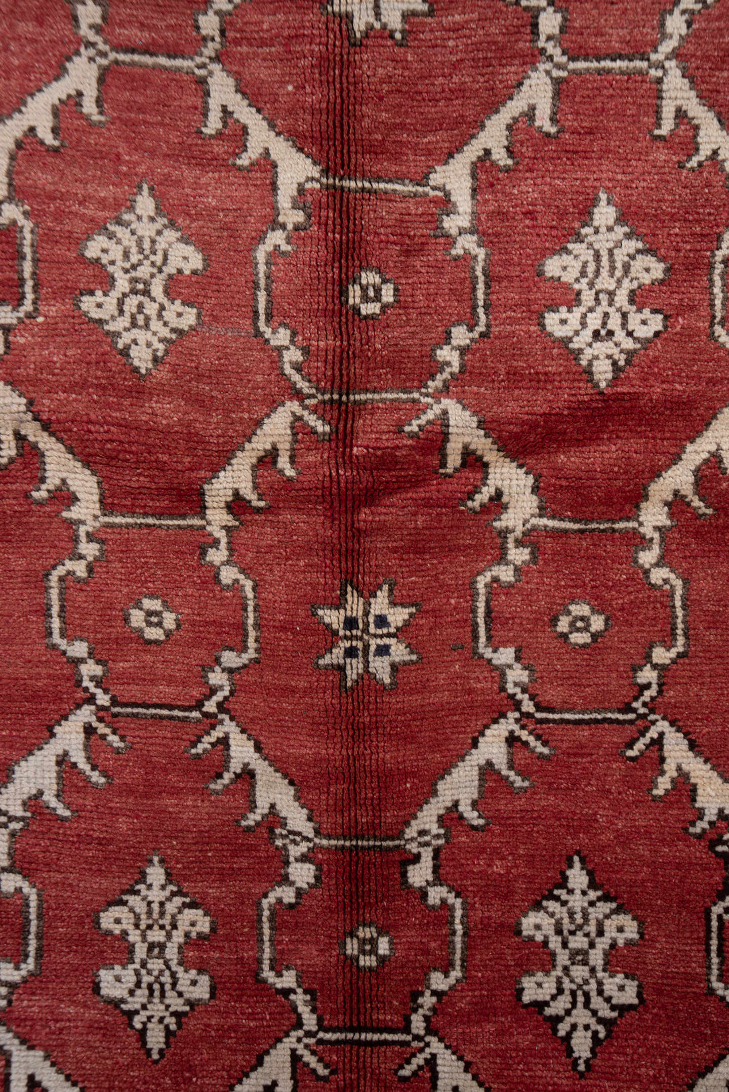 5' x 8' one-of-a-kind handmade vintage Oushak medium size rug. Color palette: terra cotta, ivory, charcoal, rust, taupe