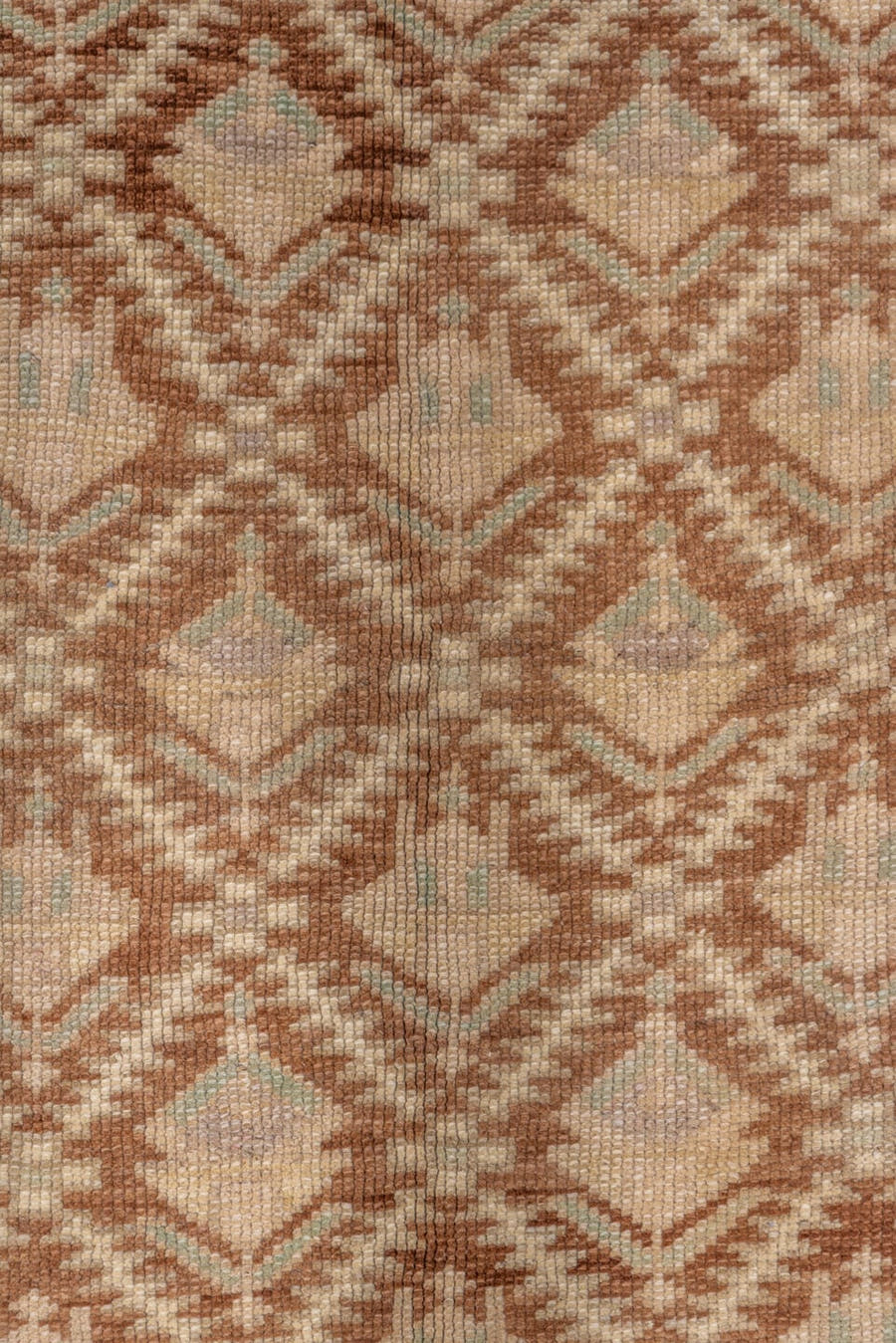 5' x 8' one-of-a-kind handmade vintage Oushak medium size rug. Color palette: brown, ivory, beige, sage, taupe, camel, green