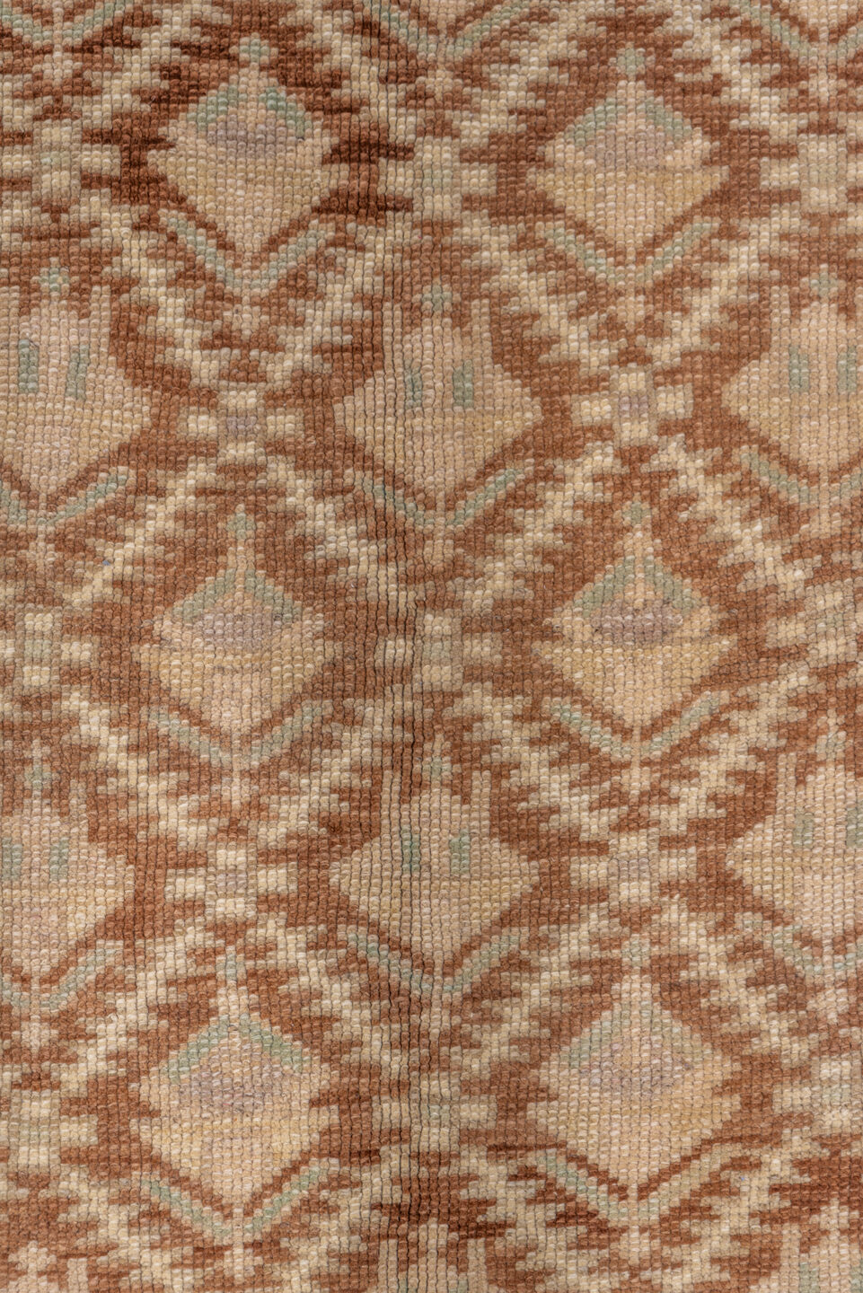 5' x 8' one-of-a-kind handmade vintage Oushak medium size rug. Color palette: brown, off-white, orange, tan
