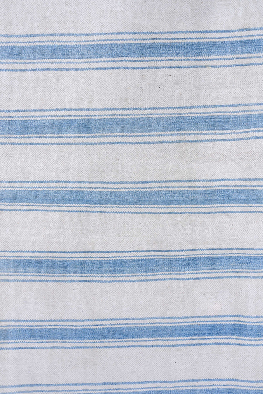6' x 13' one-of-a-kind handmade vintage Dhurrie large size rug. Color palette: ivory, sky_blue, light blue