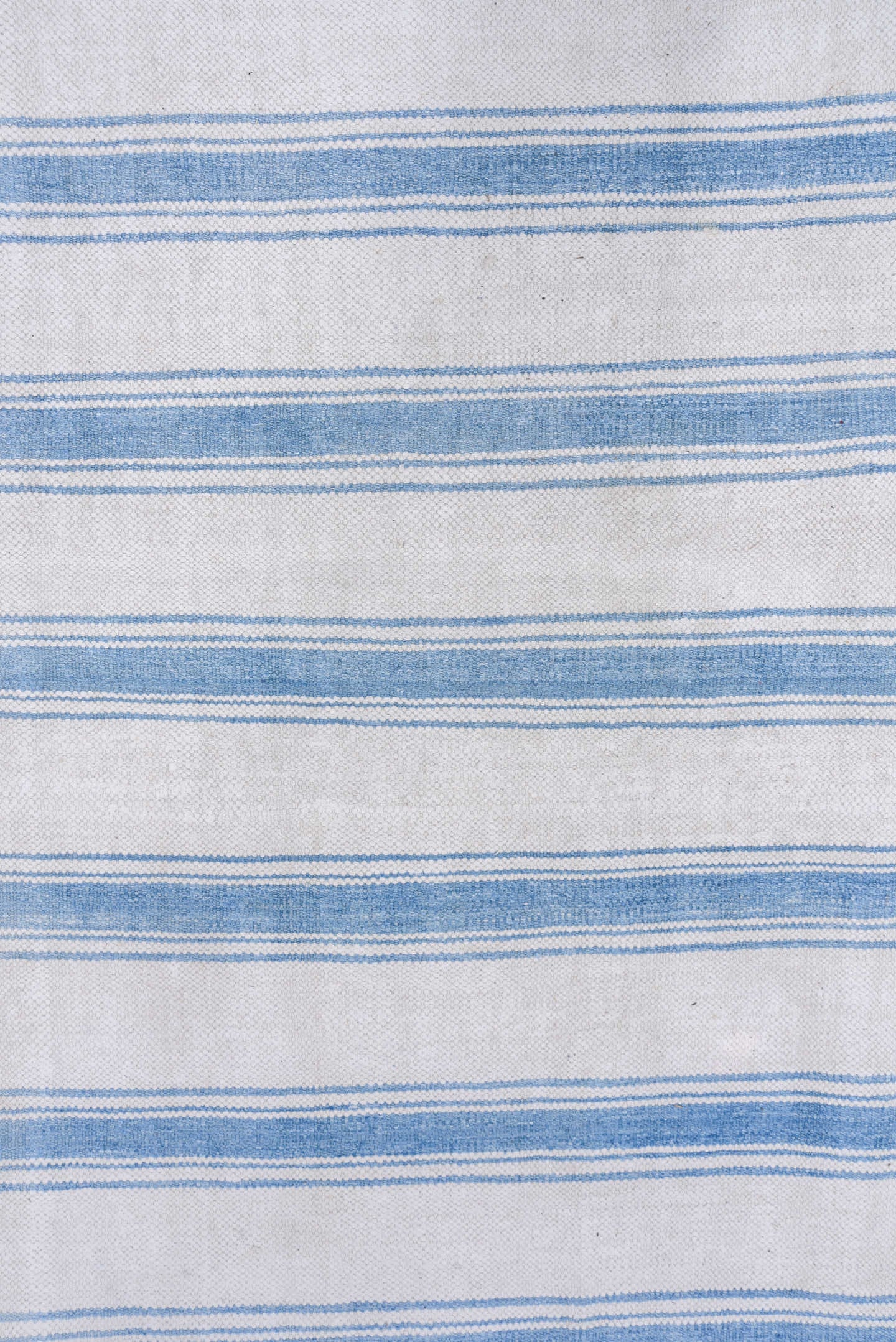 6' x 13' one-of-a-kind handmade vintage Dhurrie large size rug. Color palette: ivory, sky_blue, light blue