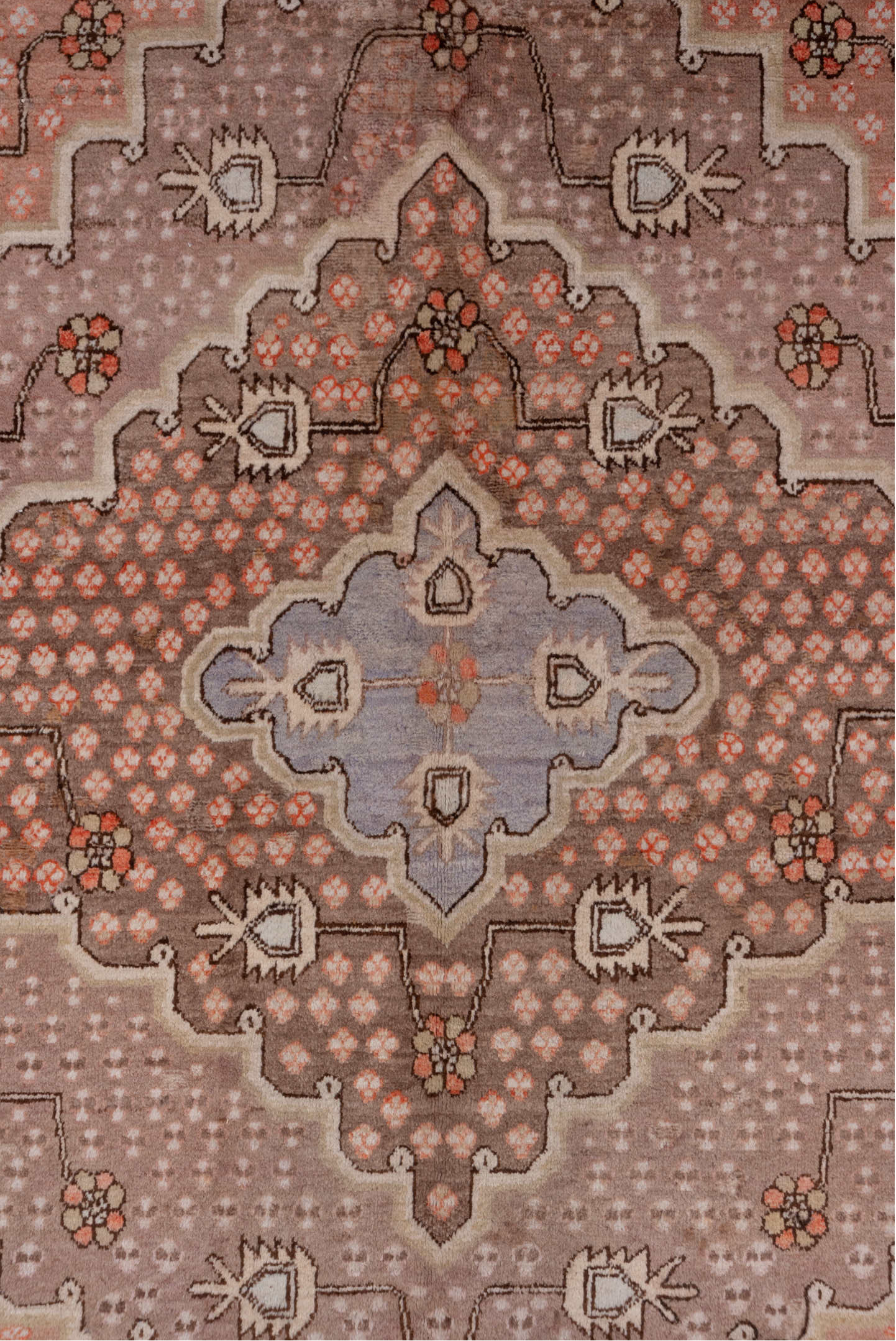 5' x 10' one-of-a-kind handmade vintage Khotan medium size rug. Color palette: brown, gray, light gray, pink, redwood