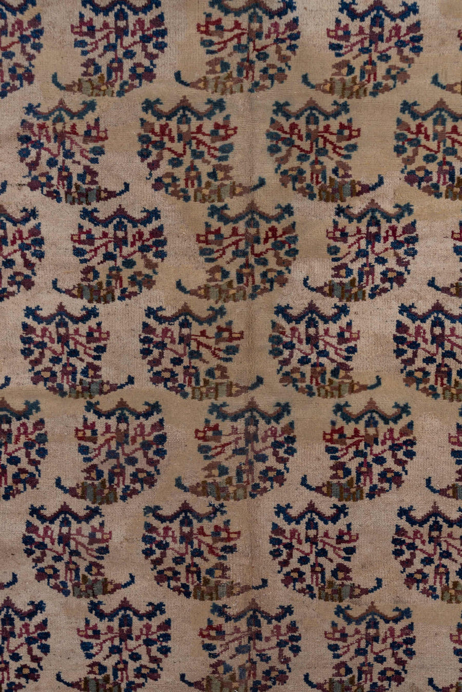 9' x 24' one-of-a-kind handmade vintage Amritzar rug. Color palette: ivory, brown, navy, taupe, rust, gold, blue, beige