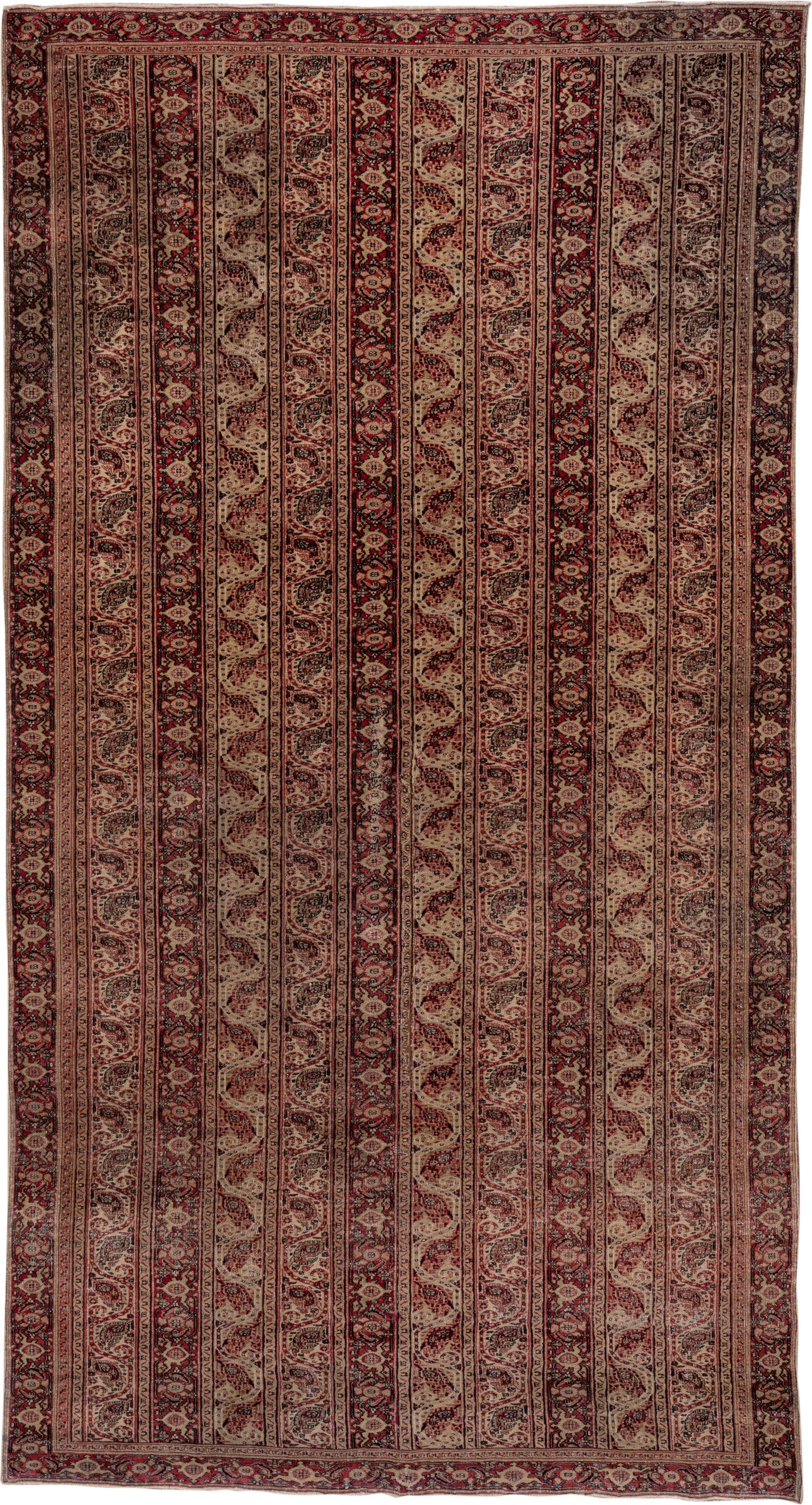 4' x 8' one-of-a-kind handmade vintage Khorassan rug. Color palette: ivory, rust, burgundy, rose, brown, charcoal
