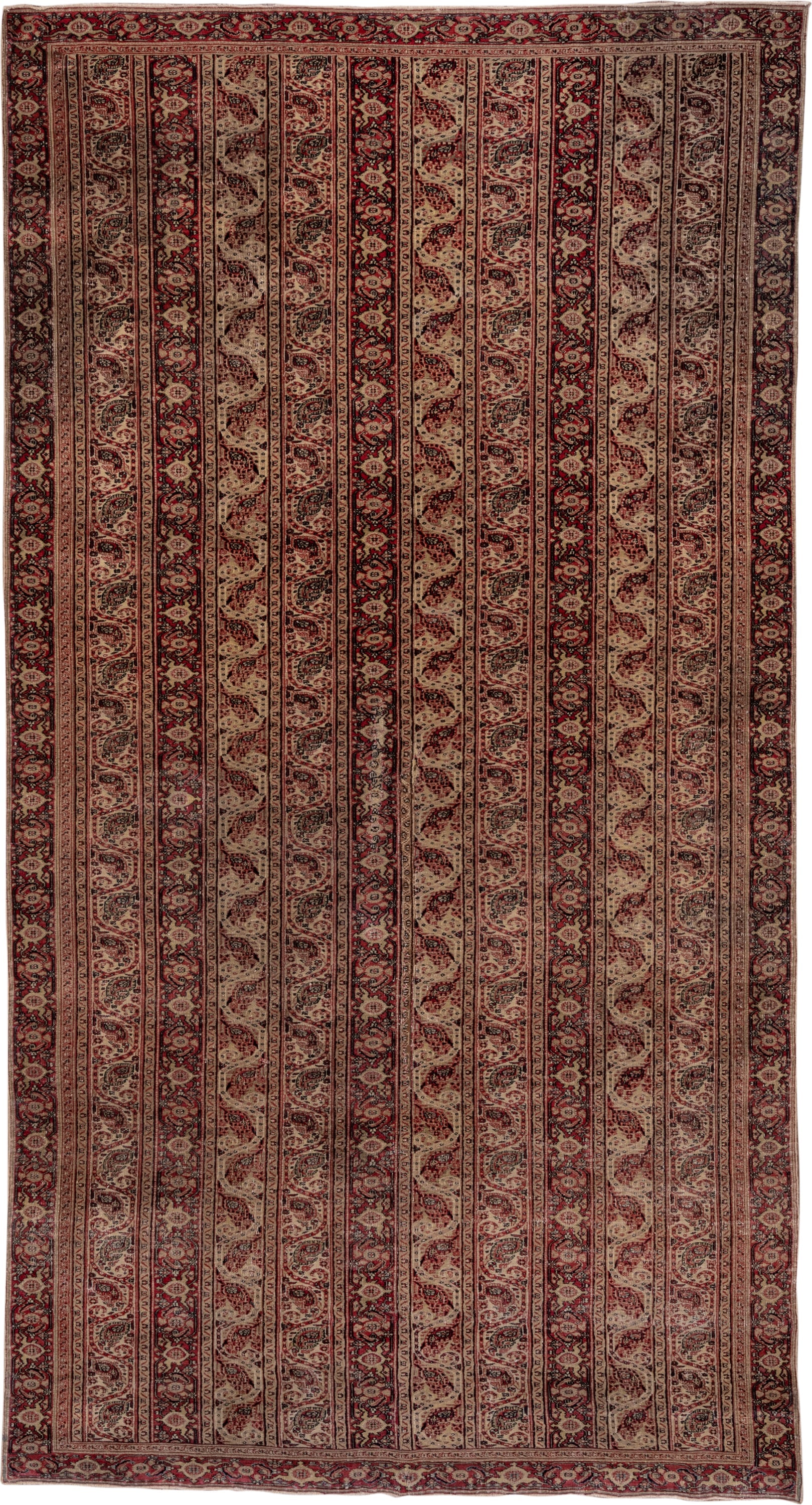 4' x 8' one-of-a-kind handmade vintage Khorassan rug. Color palette: ivory, rust, burgundy, rose, brown, charcoal