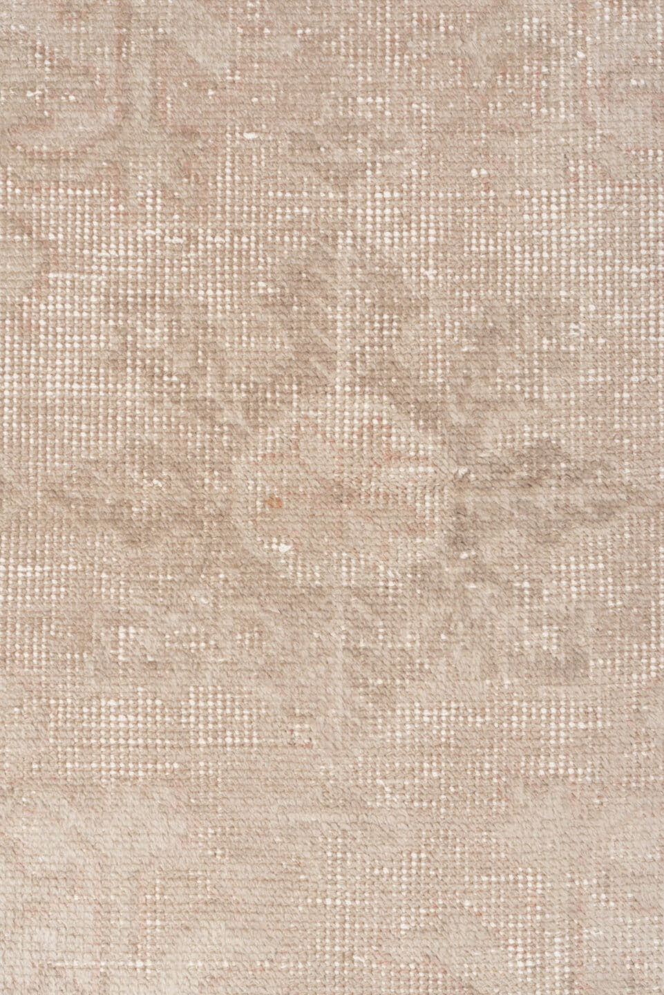 4' x 7' one-of-a-kind handmade vintage Oushak rug. Color palette: blush, taupe, ivory, beige, rose, camel, sage, pink, gray