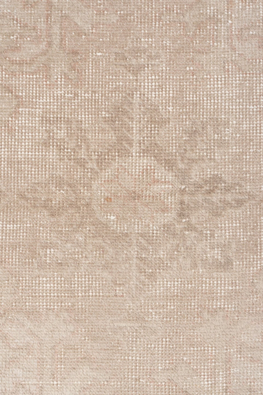 4' x 7' one-of-a-kind handmade vintage Oushak rug. Color palette: blush, taupe, ivory, beige, rose, camel, sage, pink, gray
