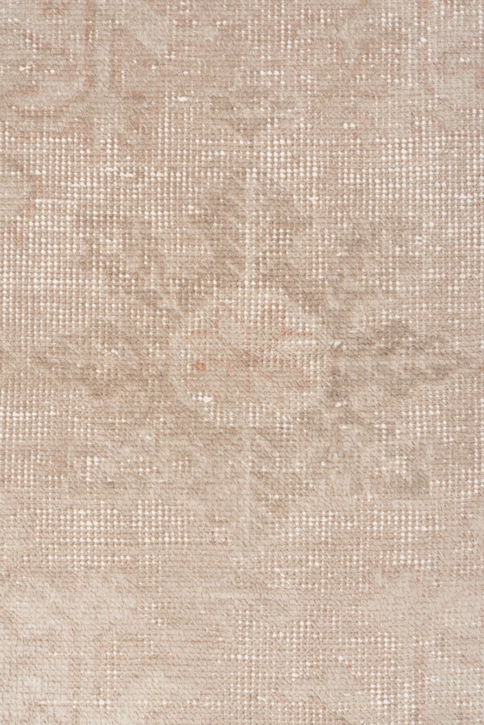 4' x 7' one-of-a-kind handmade vintage Oushak rug. Color palette: blush, taupe, ivory, beige, rose, camel, sage, pink, gray