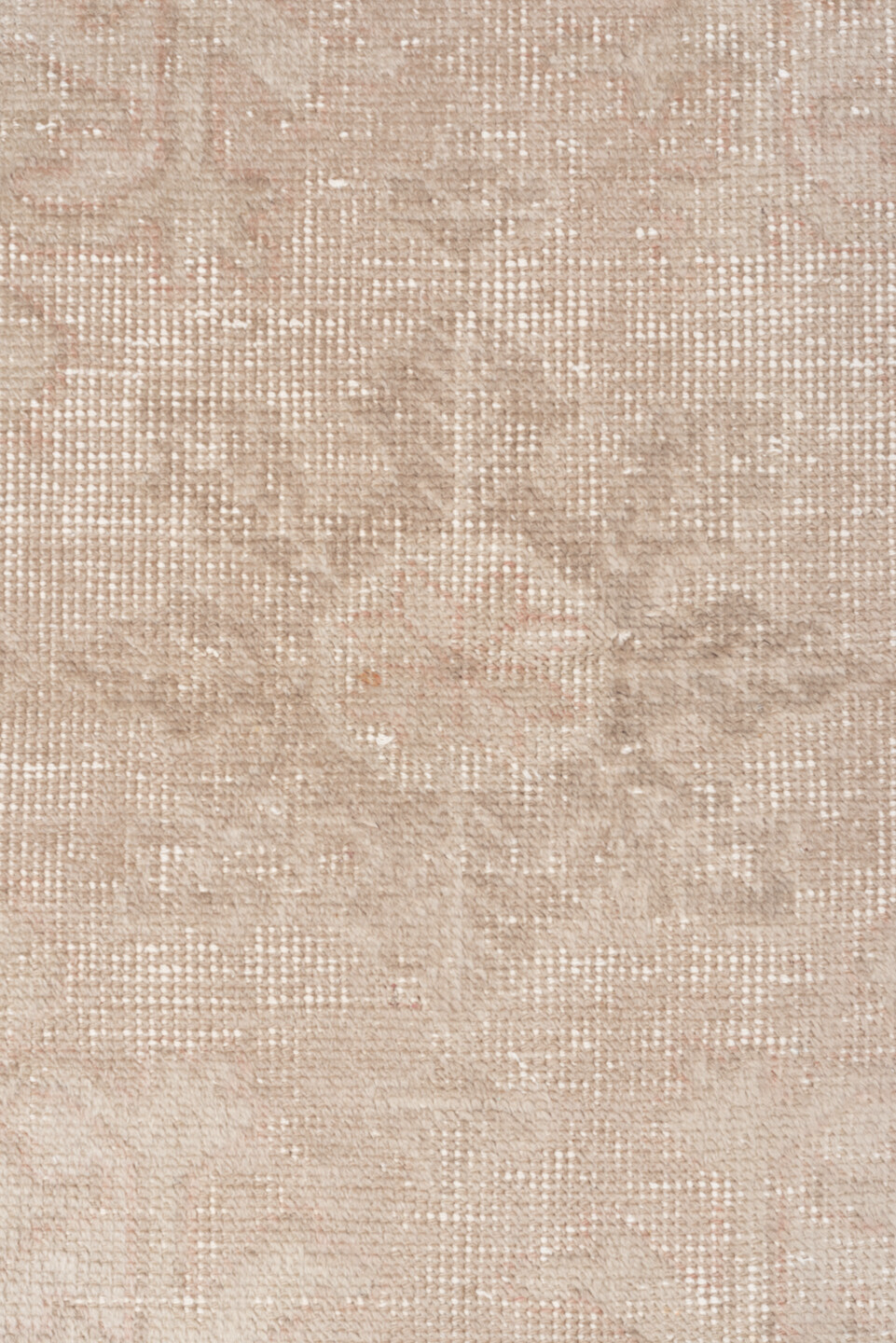 4' x 7' one-of-a-kind handmade vintage Oushak rug. Color palette: blush, taupe, ivory, beige, rose, camel, sage, pink, gray