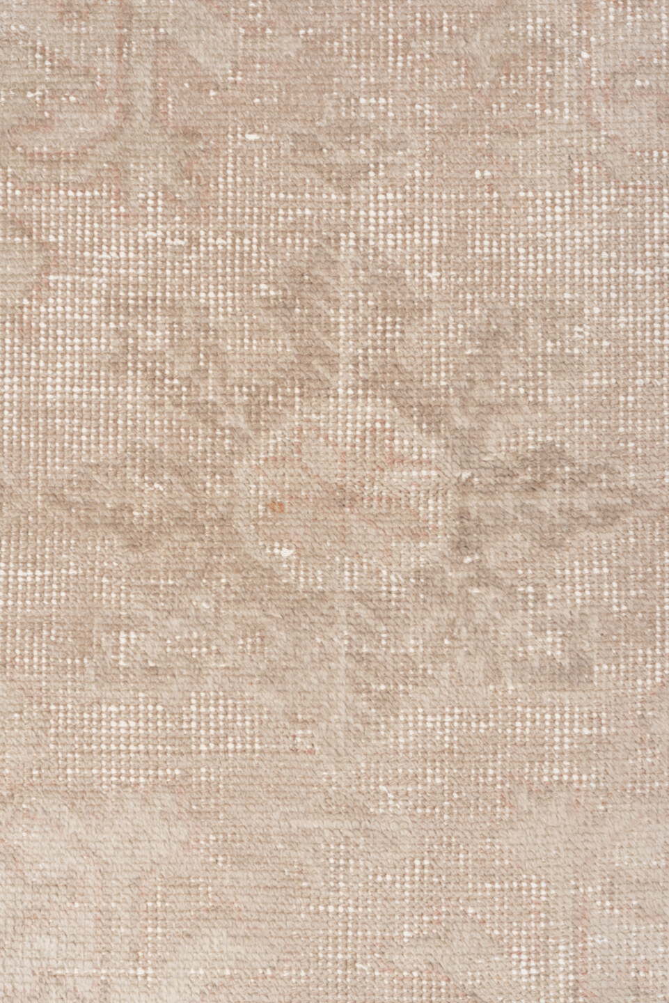 4' x 7' one-of-a-kind handmade vintage Oushak rug. Color palette: blush, taupe, ivory, beige, rose, camel, sage, pink, gray