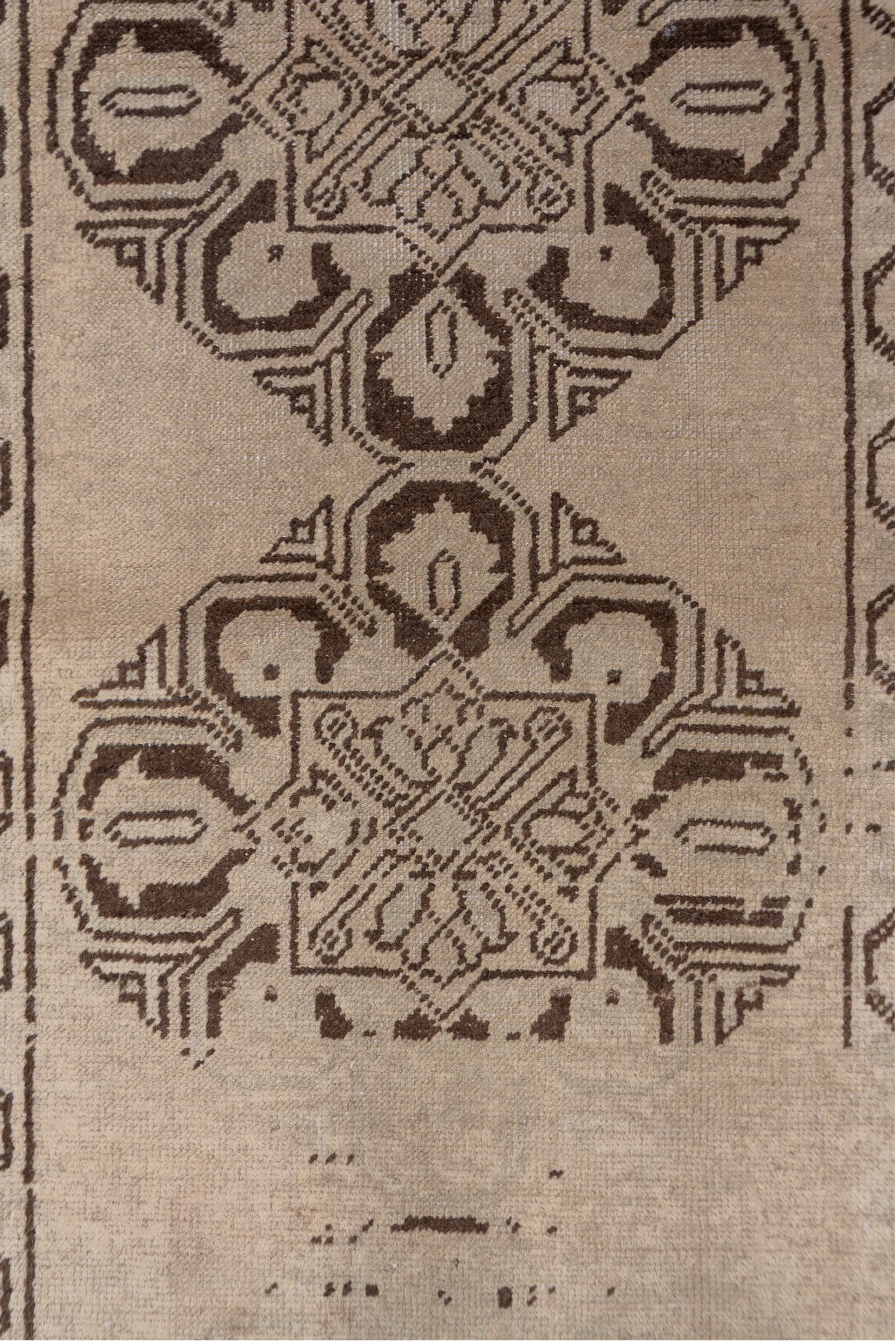 2' x 10' one-of-a-kind handmade vintage Oushak runner rug. Color palette: brown, gray, light gray, off-white, pink, snow