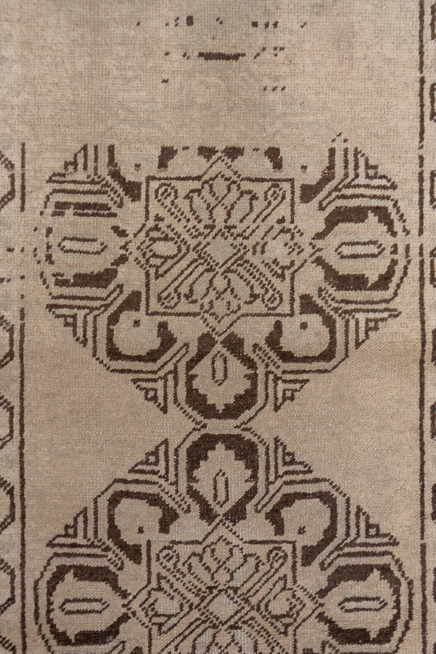 2' x 10' one-of-a-kind handmade vintage Oushak runner rug. Color palette: beige, taupe, charcoal, ivory, gray, black