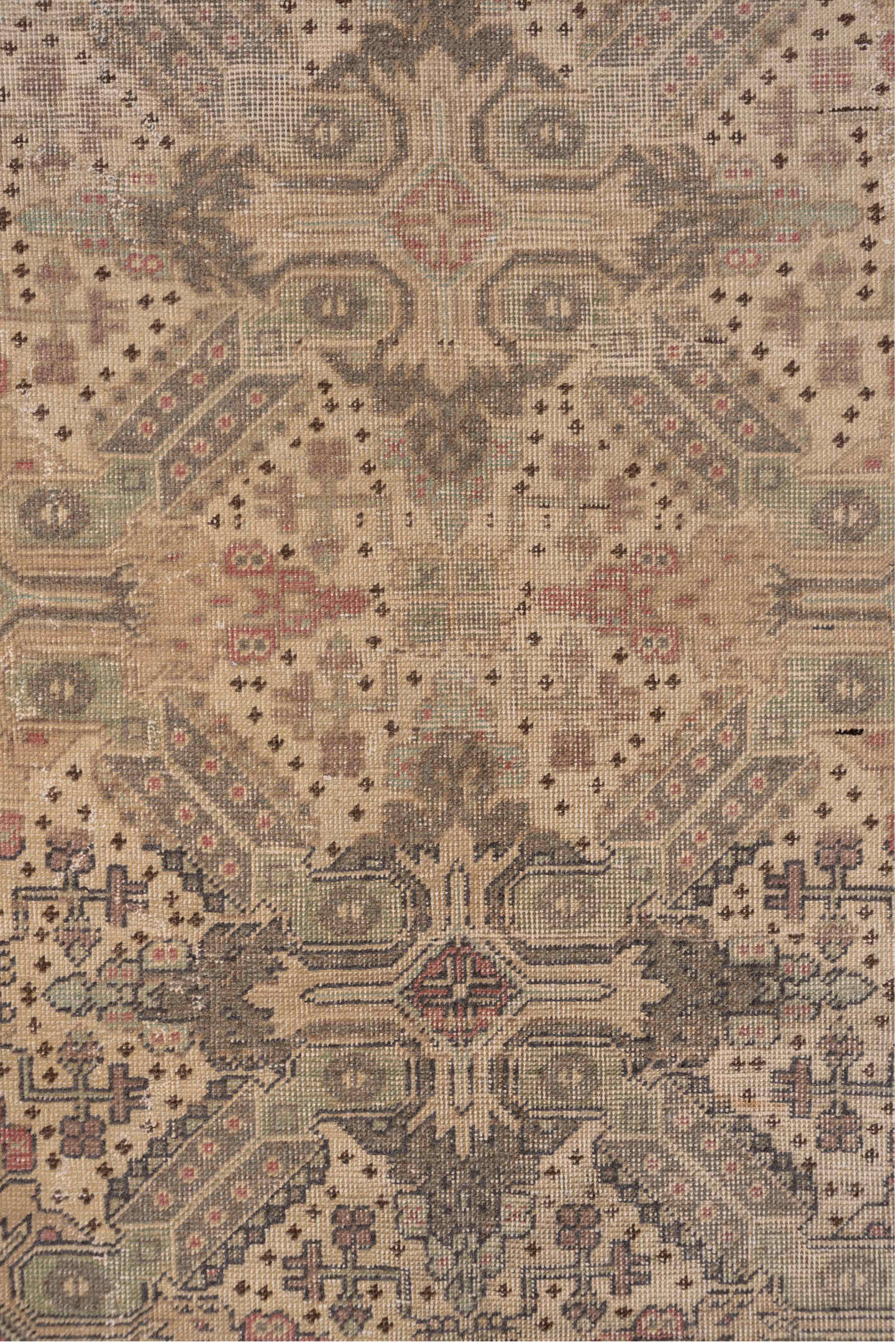 4' x 7' one-of-a-kind handmade vintage Kaisary rug. Color palette: brown, gray, pink