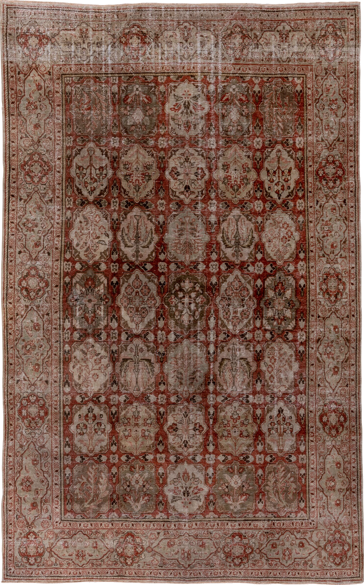 6' x 10' one-of-a-kind handmade vintage Tabriz large size rug. Color palette: brown, gainsboro, gray, light gray, off-white