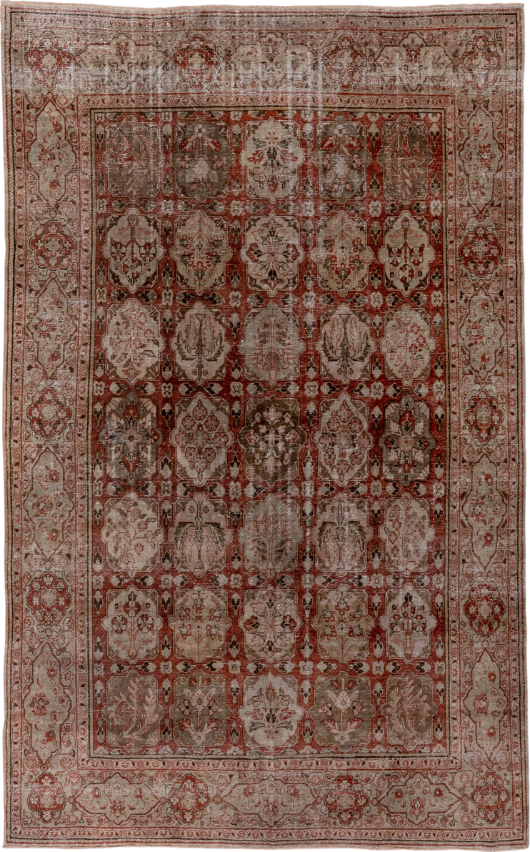 6' x 10' one-of-a-kind handmade vintage Tabriz large size rug. Color palette: brown, gainsboro, gray, light gray, off-white