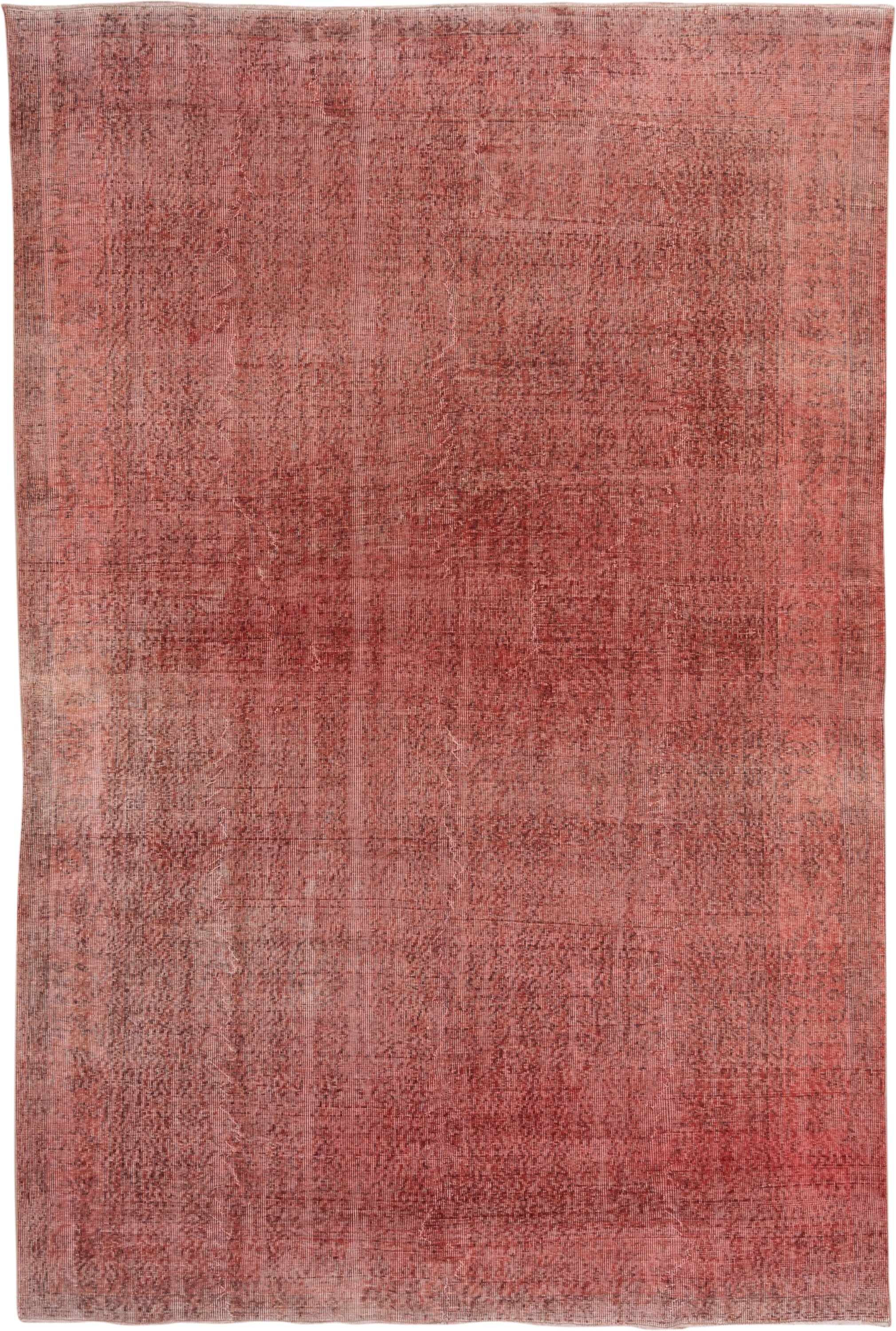 6' x 9' one-of-a-kind handmade vintage Overdyed medium size rug. Color palette: rose, dusty coral, terra cotta, blush, brick