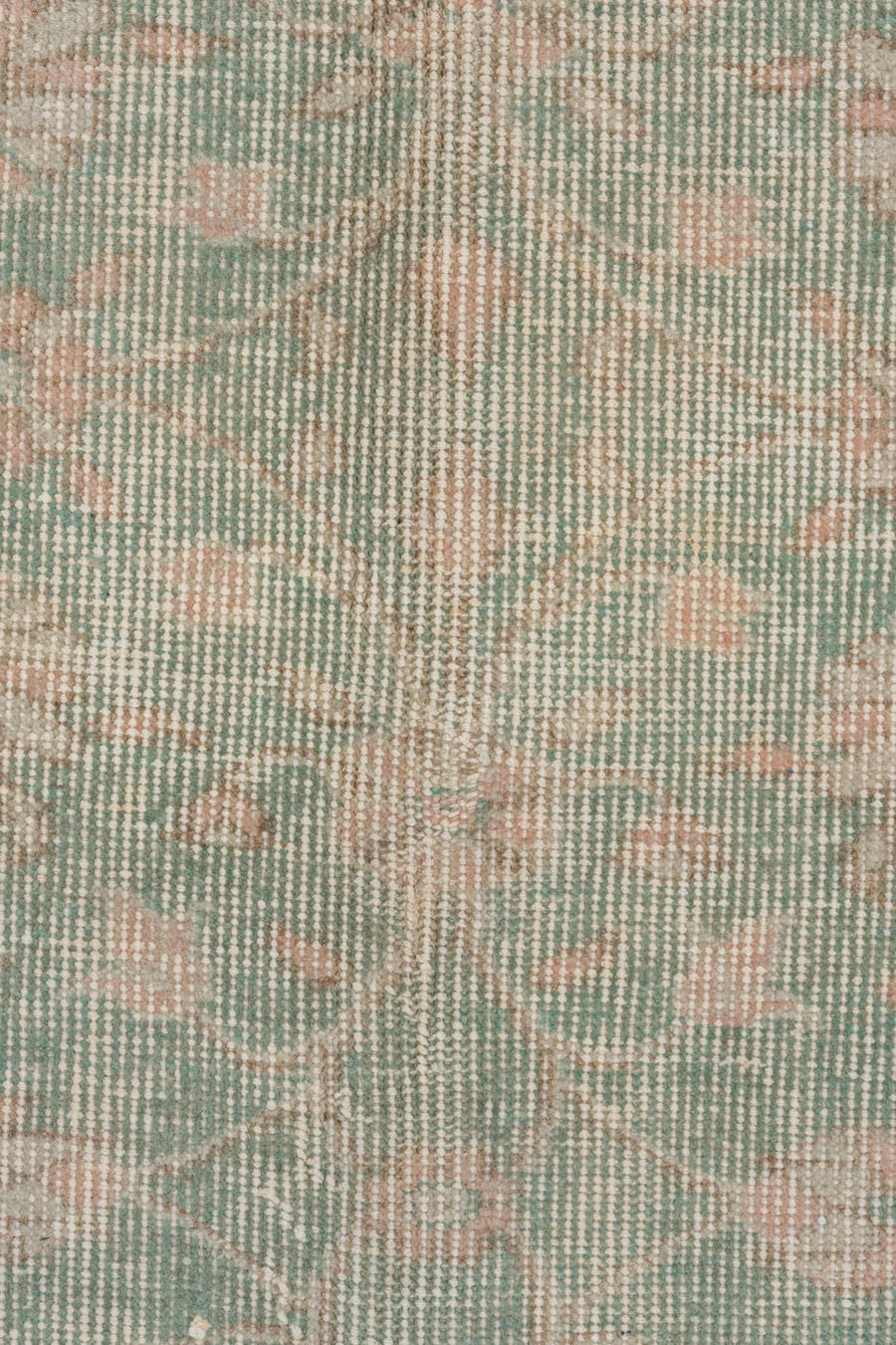 6' x 10' one-of-a-kind handmade vintage Oushak large size rug. Color palette: sage, blush, ivory, taupe, cream, green, pink