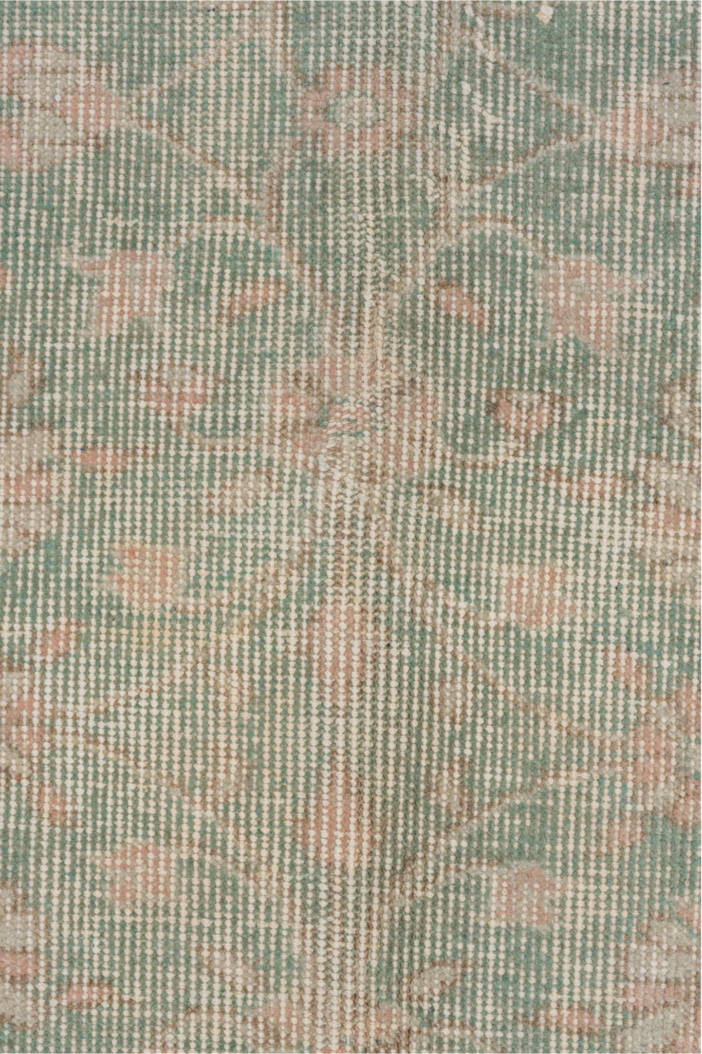6' x 10' one-of-a-kind handmade vintage Oushak large size rug. Color palette: sage, blush, ivory, taupe, cream, green, pink