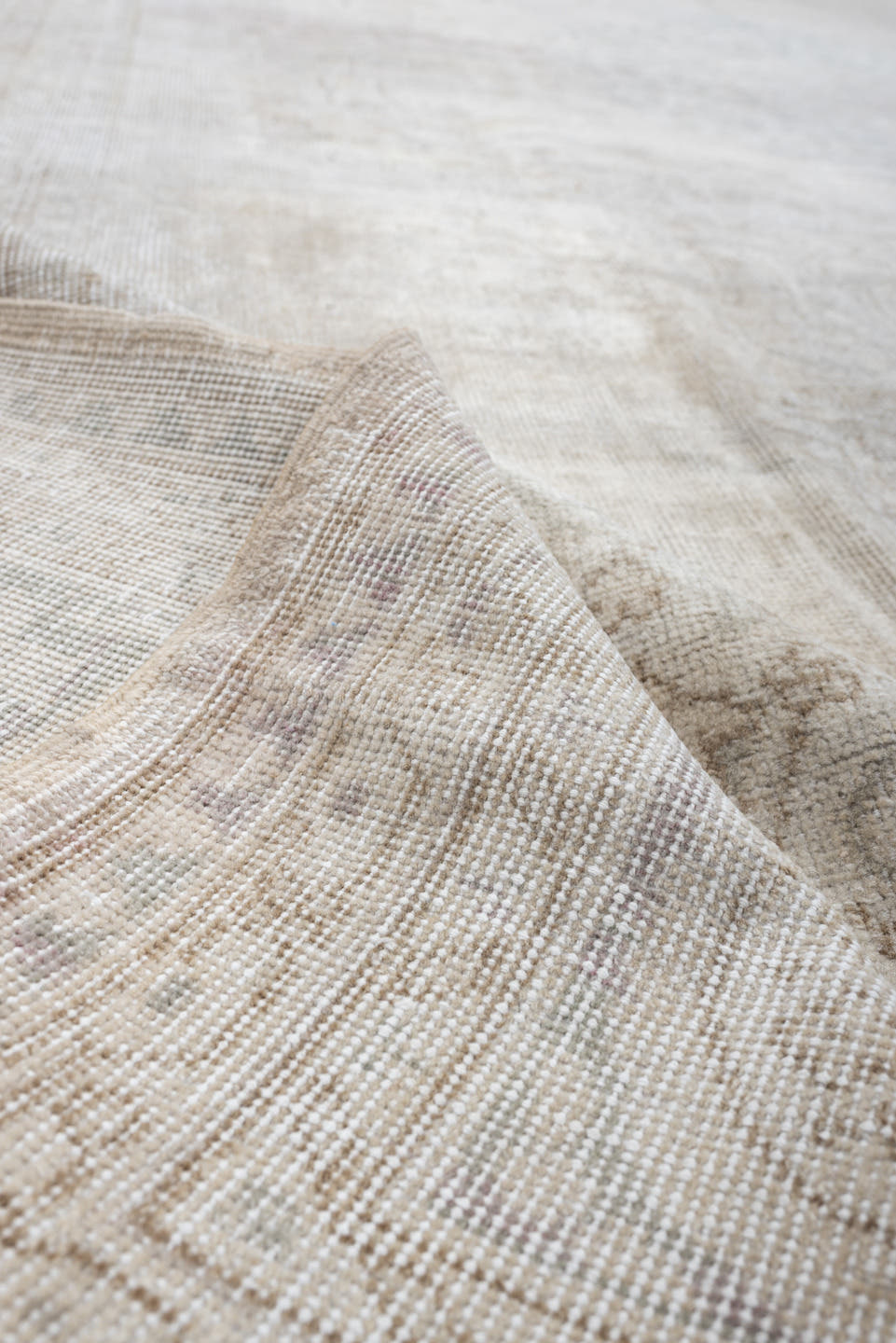 8' x 12' one-of-a-kind handmade vintage Sparta large size rug. Color palette: ivory, taupe, powder blue, cream, pale gray
