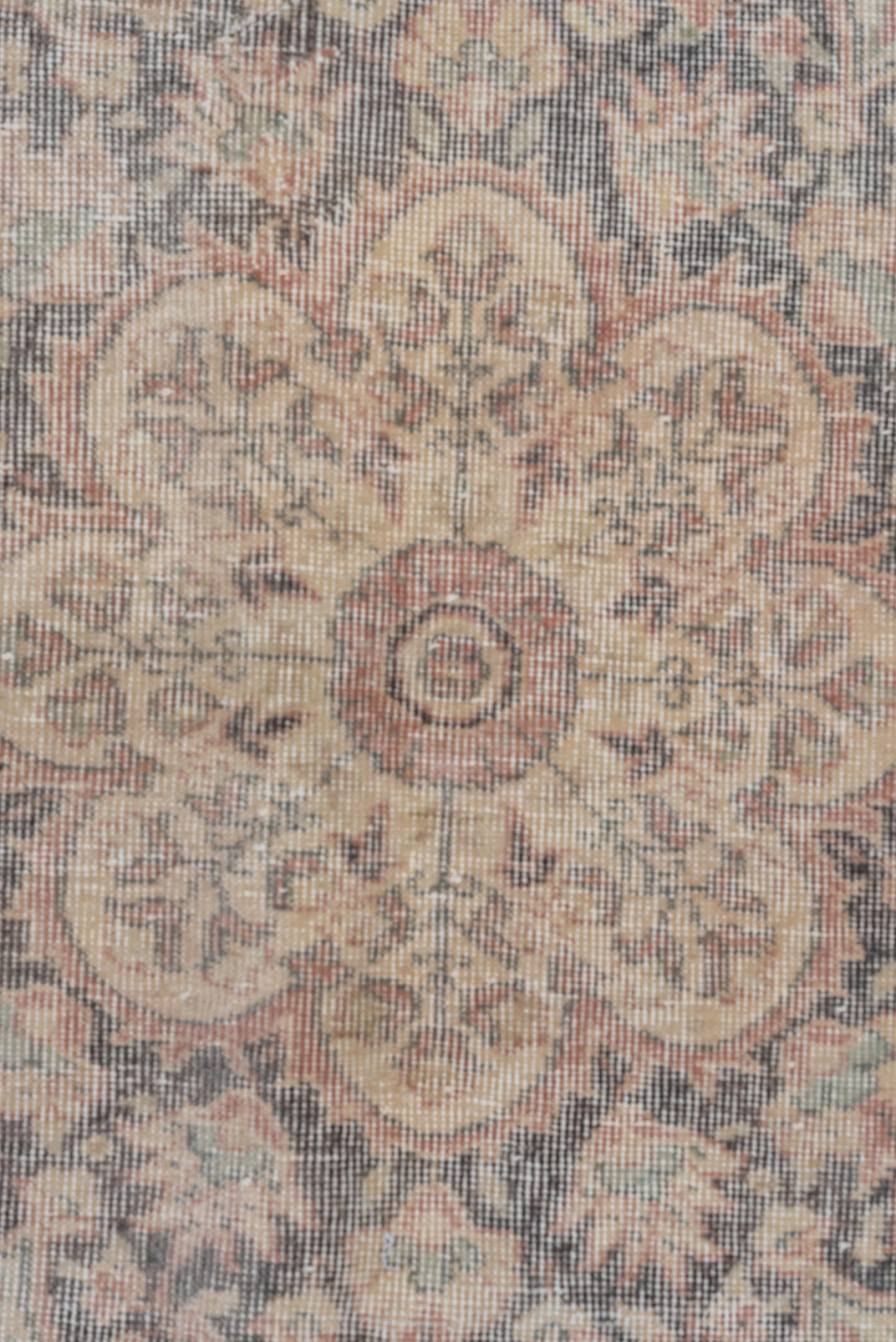 6' x 9' one-of-a-kind handmade vintage Oushak medium size rug. Color palette: ivory, blush, taupe, slate, beige, soft gray