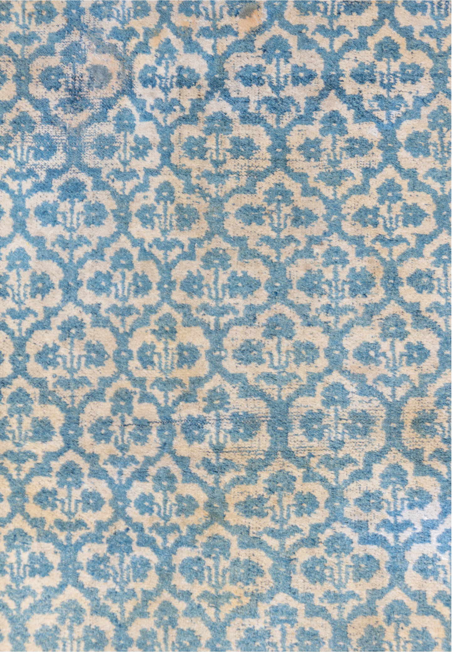 3' x 6' one-of-a-kind handmade vintage Cotton Agra small size rug. Color palette: blue, dark gray, dim gray, gray