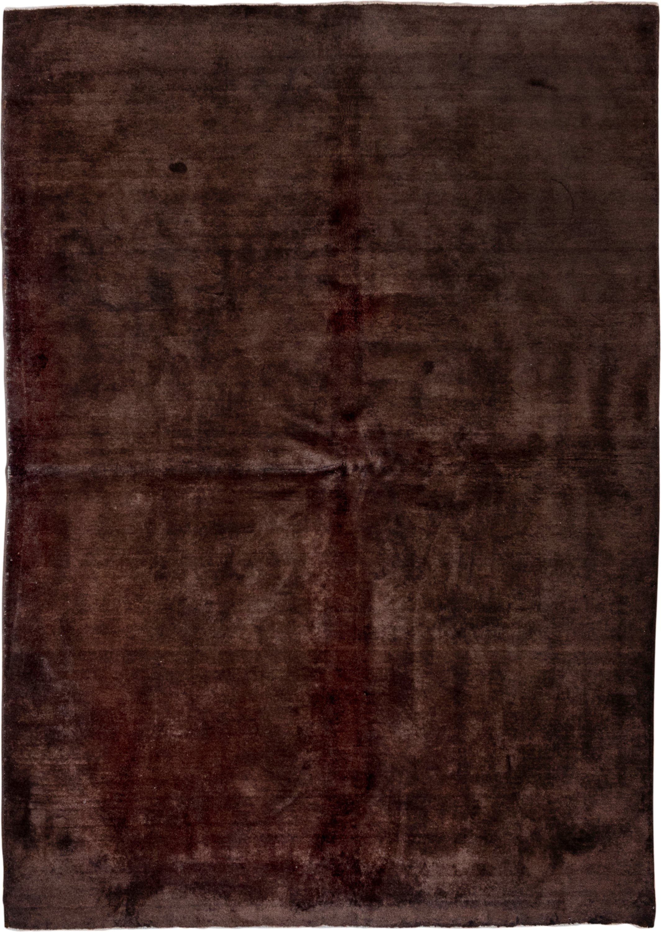 6' x 9' one-of-a-kind handmade vintage Overdyed medium size rug. Color palette: espresso, mahogany, charcoal, burgundy
