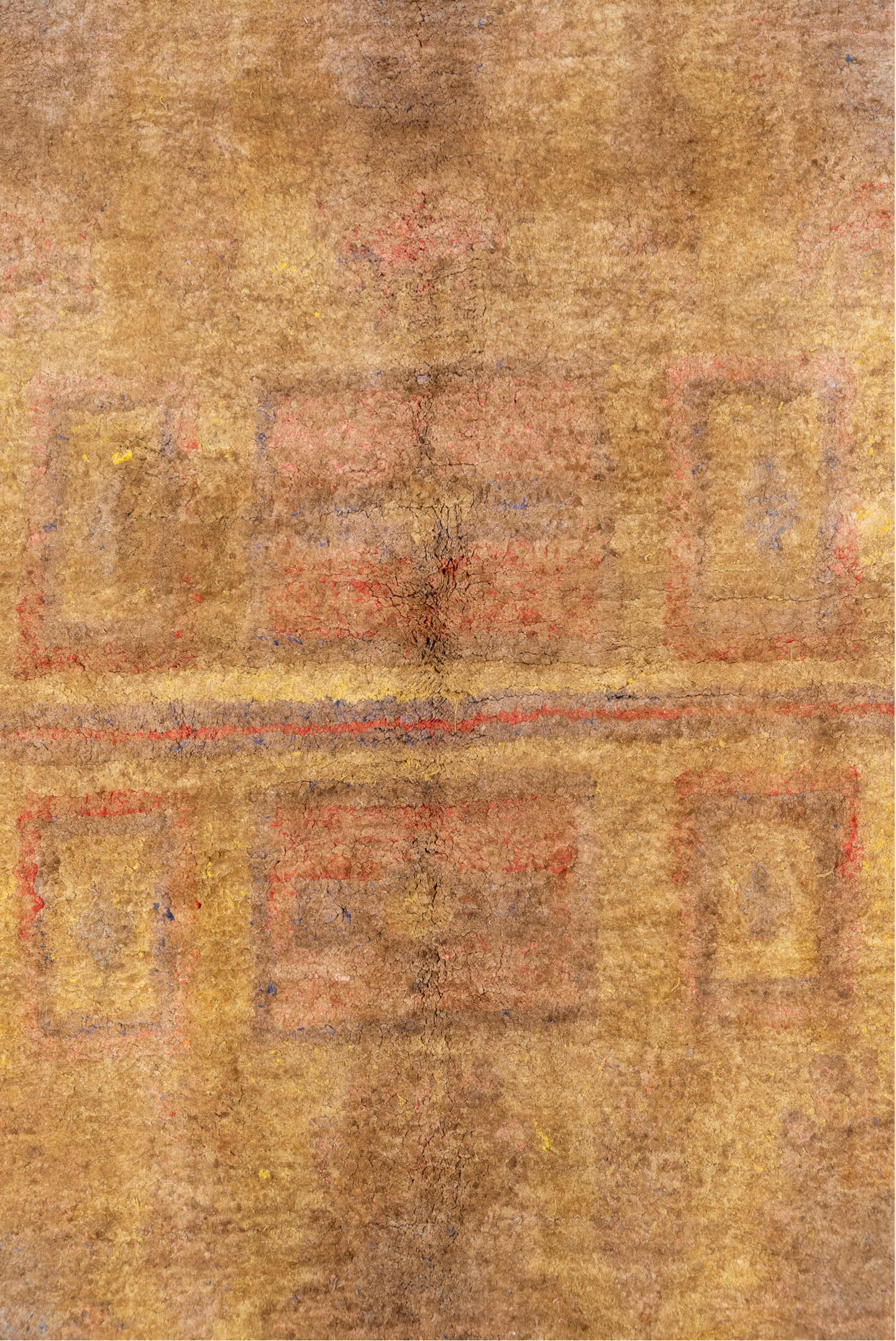 6' x 8' one-of-a-kind handmade antique Cotton Agra medium size rug. Color palette: camel, taupe, gold, terra cotta, rose