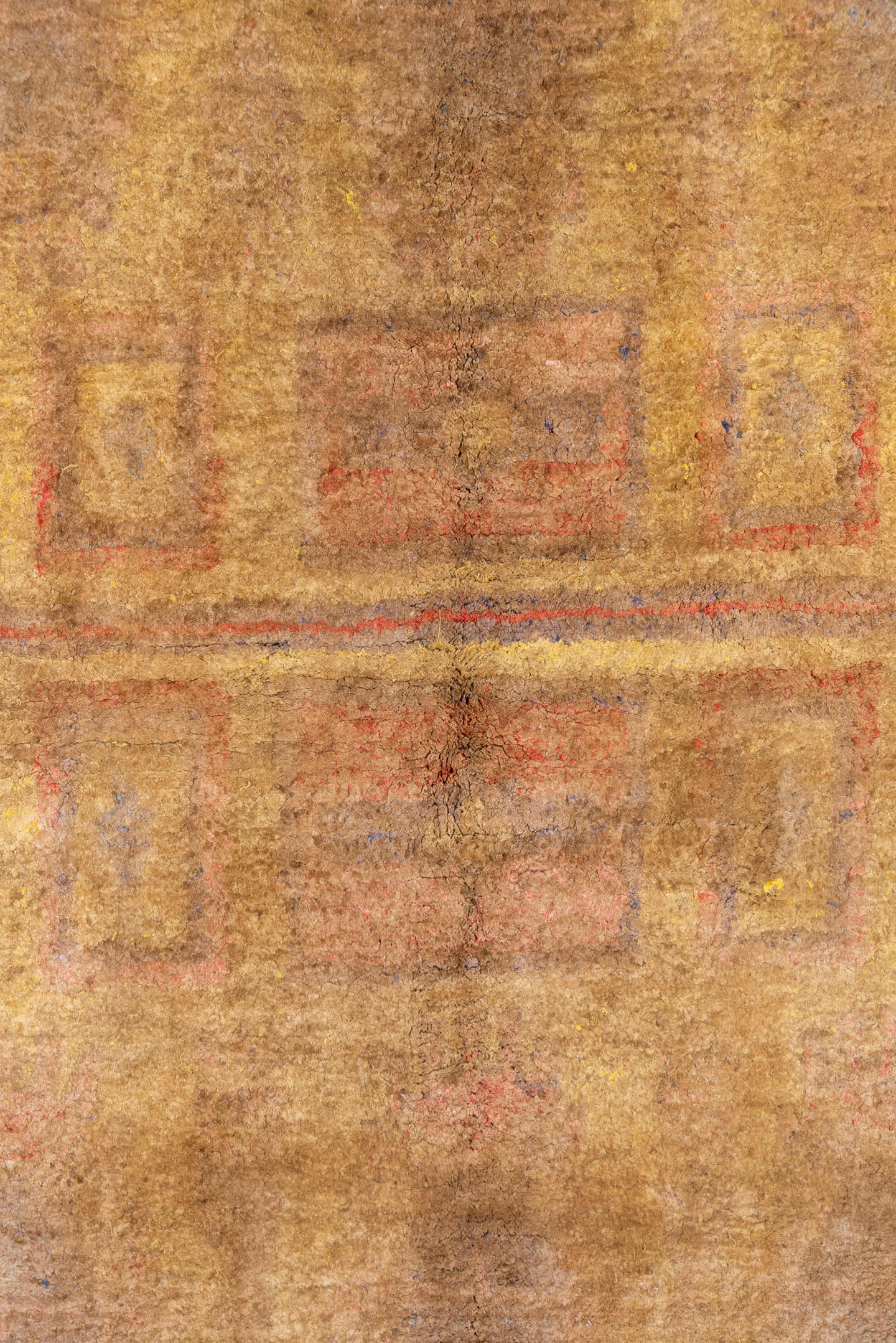 6' x 8' one-of-a-kind handmade antique Cotton Agra medium size rug. Color palette: camel, taupe, gold, terra cotta, rose