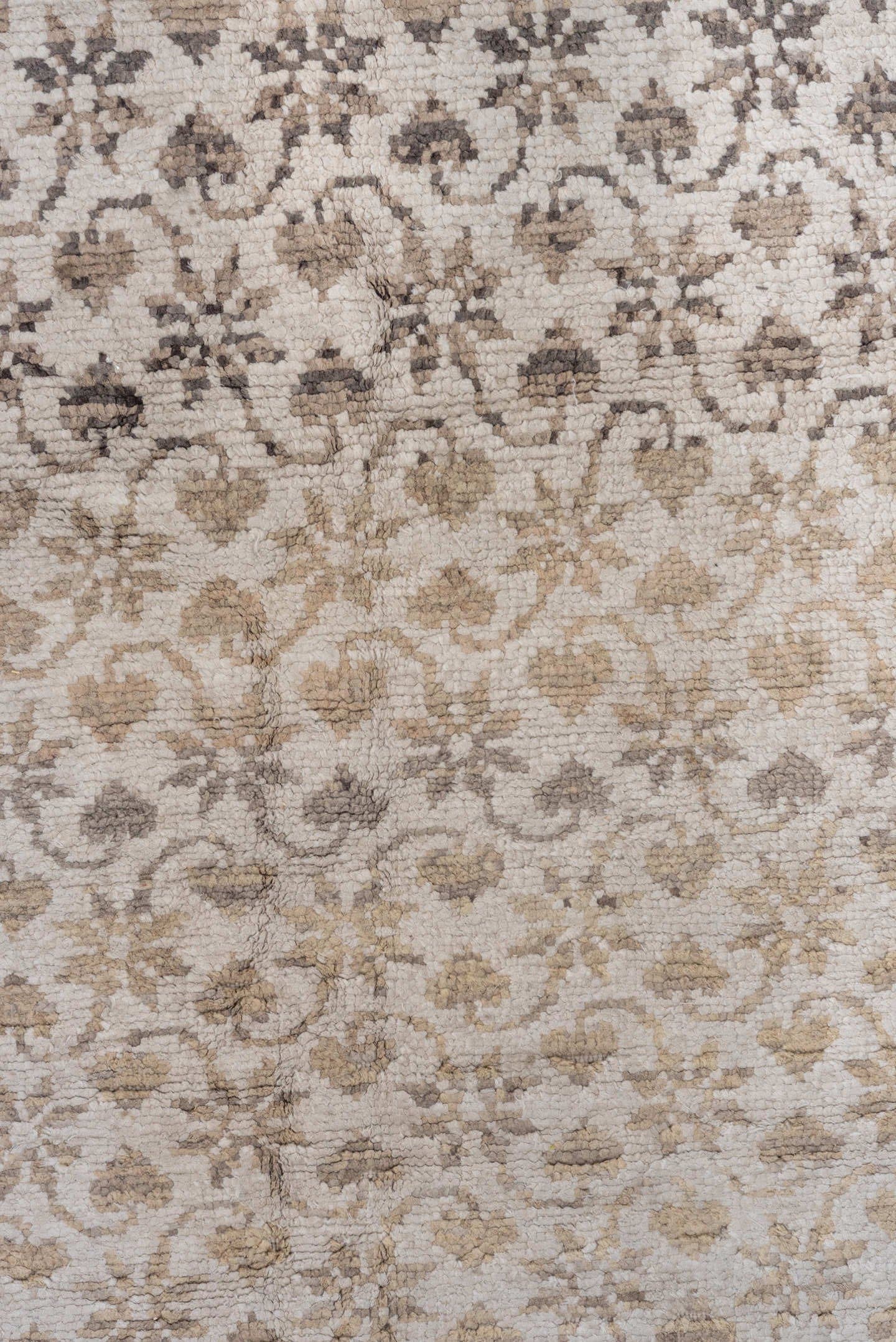 4' x 6' one-of-a-kind handmade antique Cotton Agra rug. Color palette: taupe, ivory, beige, brown, camel, gold, gray
