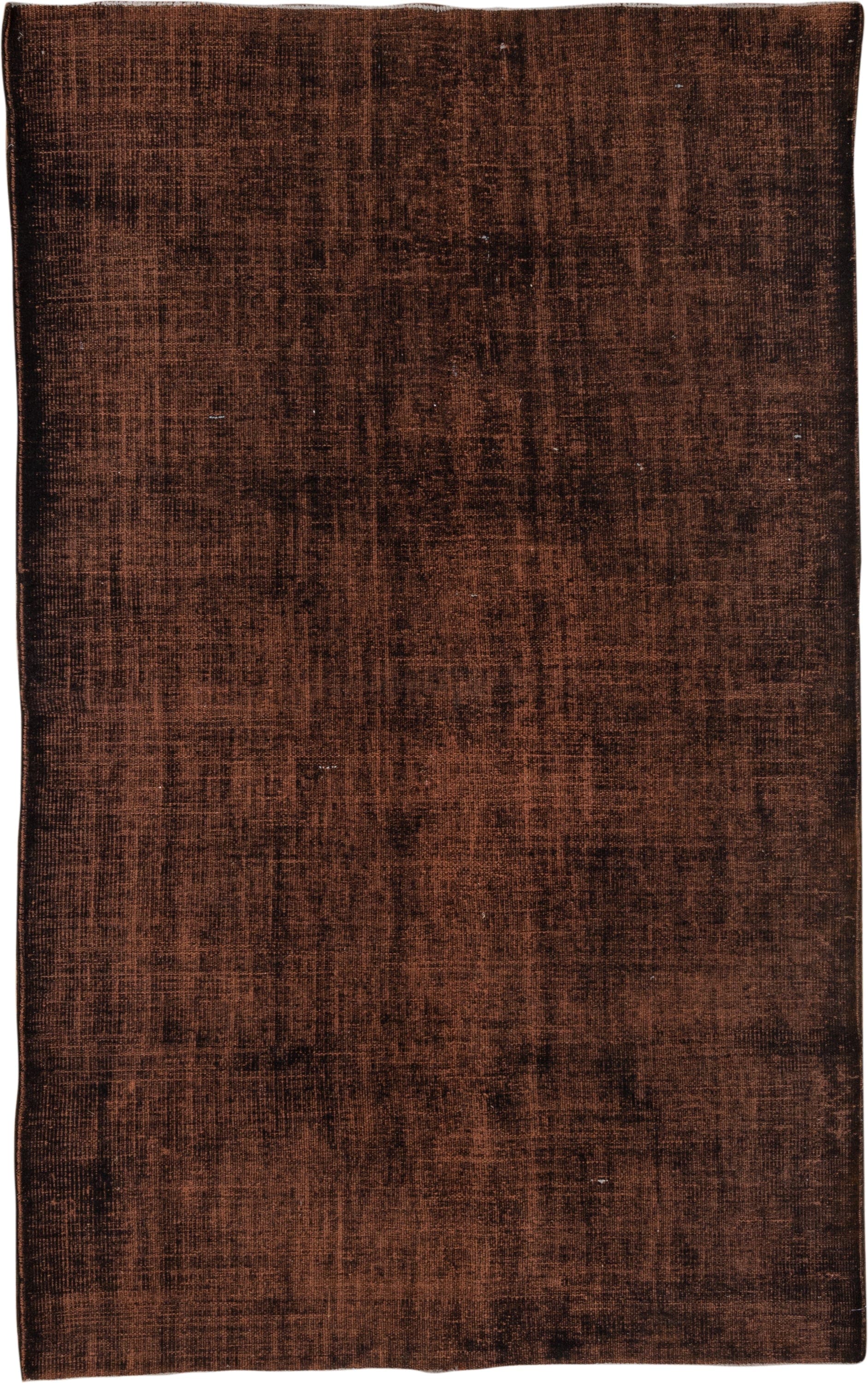5' x 9' one-of-a-kind handmade vintage Overdyed medium size rug. Color palette: brown, espresso, mahogany, charcoal, black
