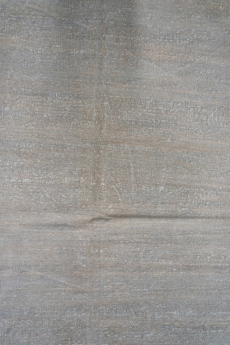 11' x 14' one-of-a-kind handmade vintage Dhurrie oversize rug. Color palette: pale blue, silver, ivory, light blue, gray