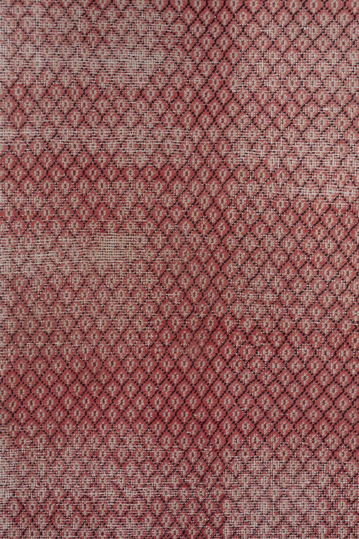 4' x 7' one-of-a-kind handmade vintage Oushak rug. Color palette: rose, ivory, dusty blue, charcoal, gold, crimson, pink