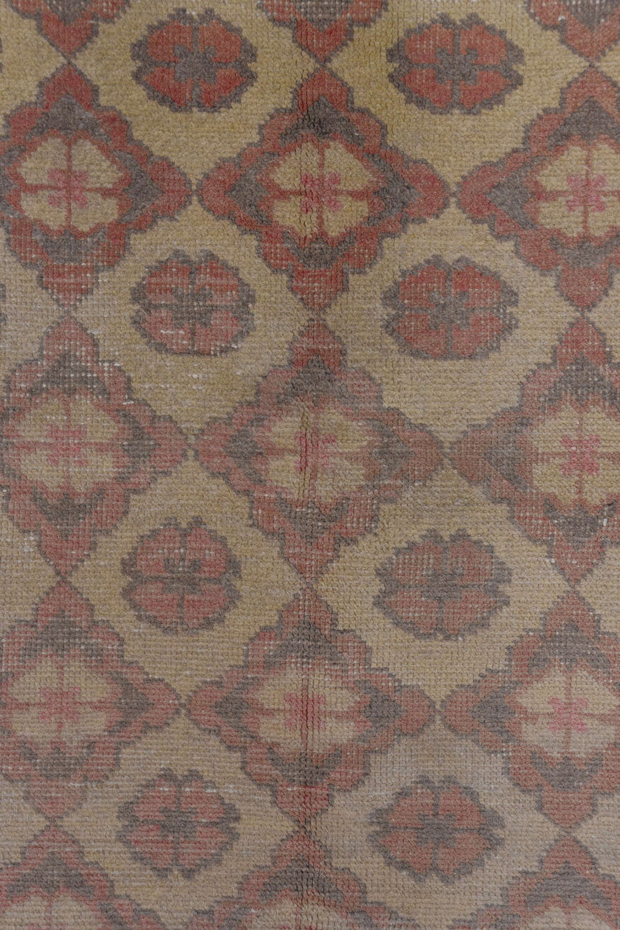 4' x 7' one-of-a-kind handmade vintage Oushak rug. Color palette: taupe, dusty rose, ivory, beige, soft brown, gray, pink