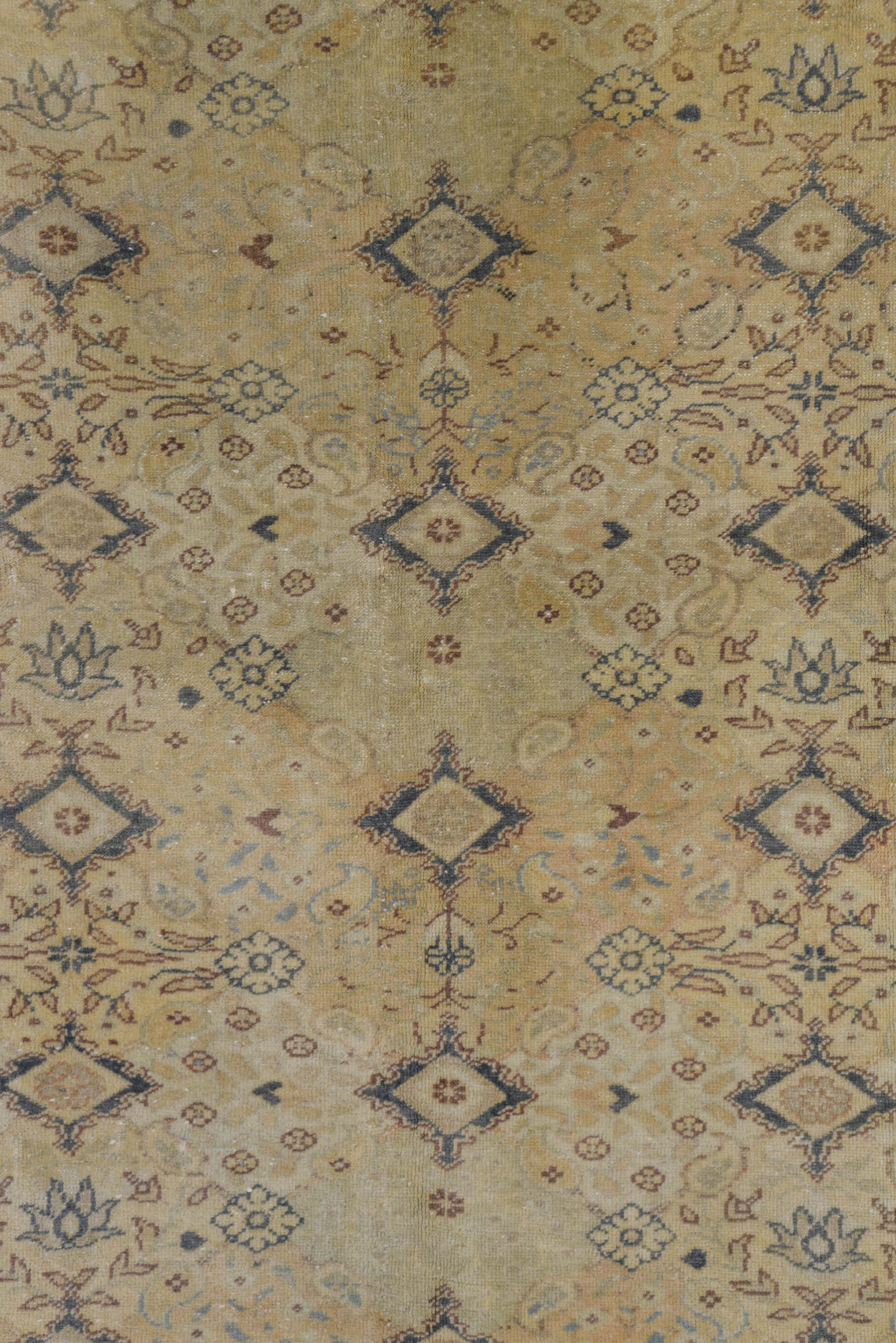 6' x 9' one-of-a-kind handmade vintage Kaisary medium size rug. Color palette: beige, ivory, taupe, slate, camel, brown
