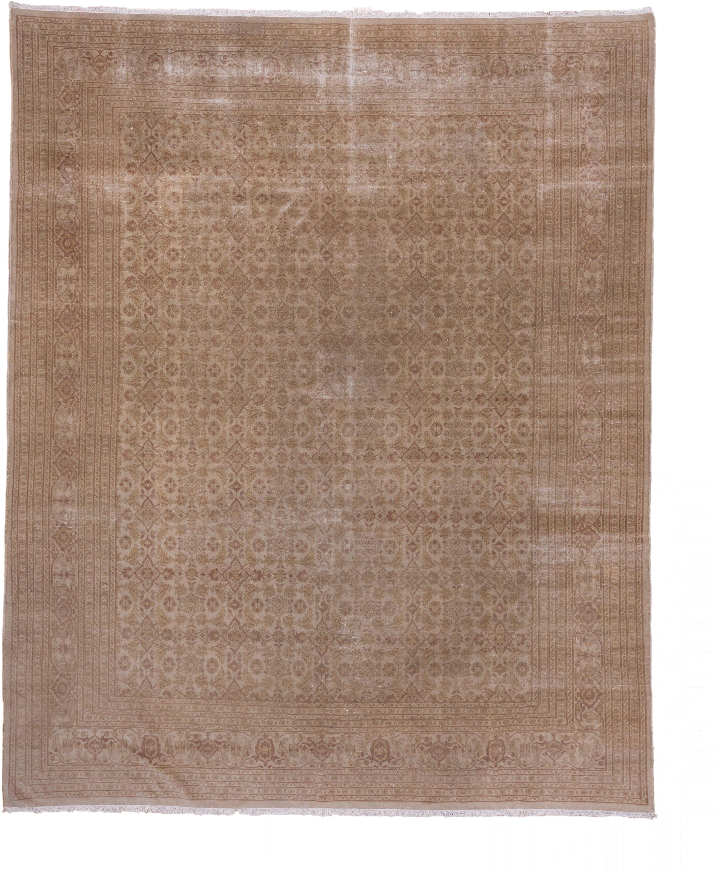 9' x 11' one-of-a-kind handmade antique Sivas large size rug. Color palette: taupe, beige, camel, rose, ivory, gray, pink