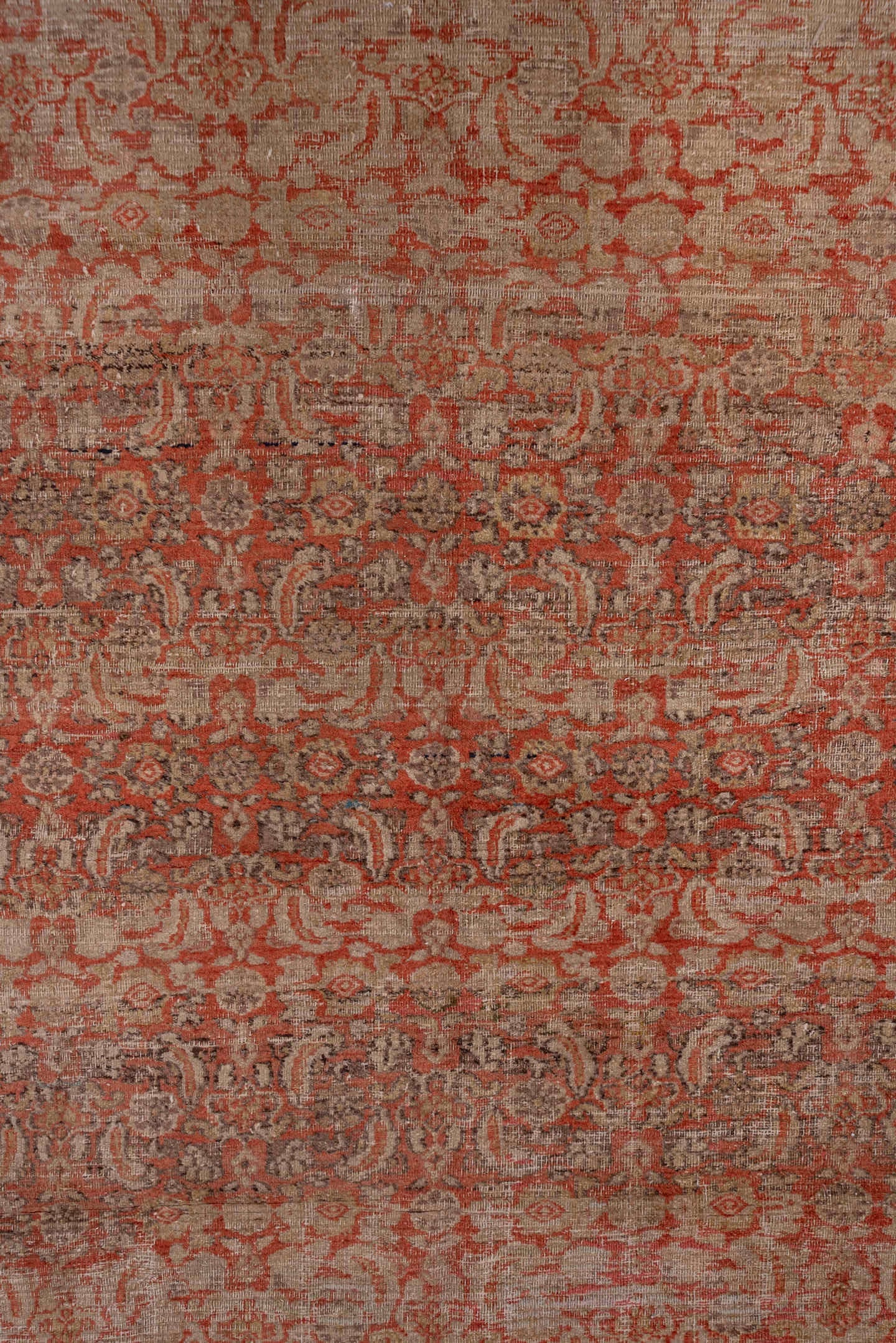 8' x 13' one-of-a-kind handmade antique Khorassan large size rug. Color palette: terra cotta, ivory, rose, taupe, sage, rust