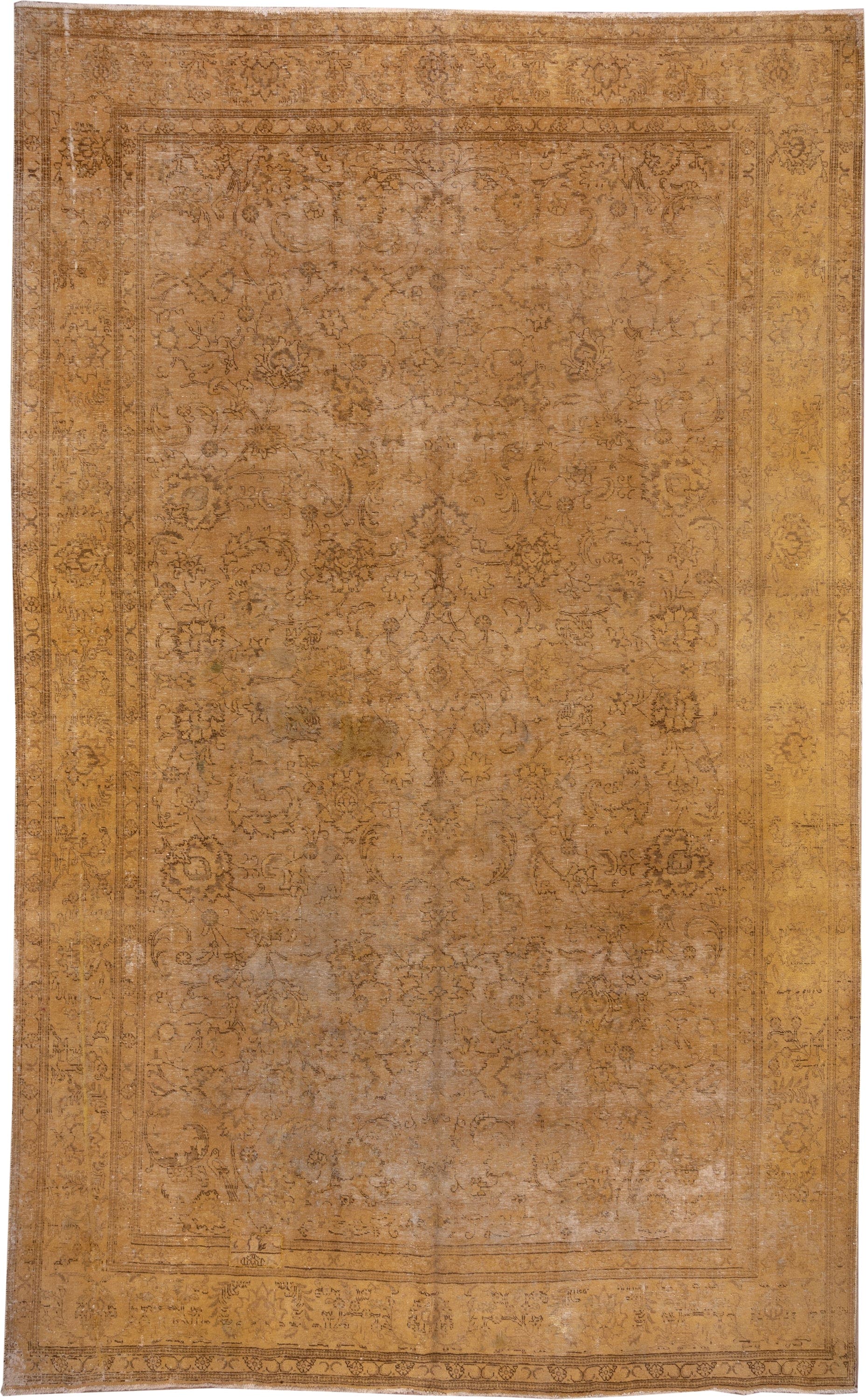 10' x 16' one-of-a-kind handmade vintage Tabriz rug. Color palette: camel, tan, taupe, brown, beige, ochre, gray, gold