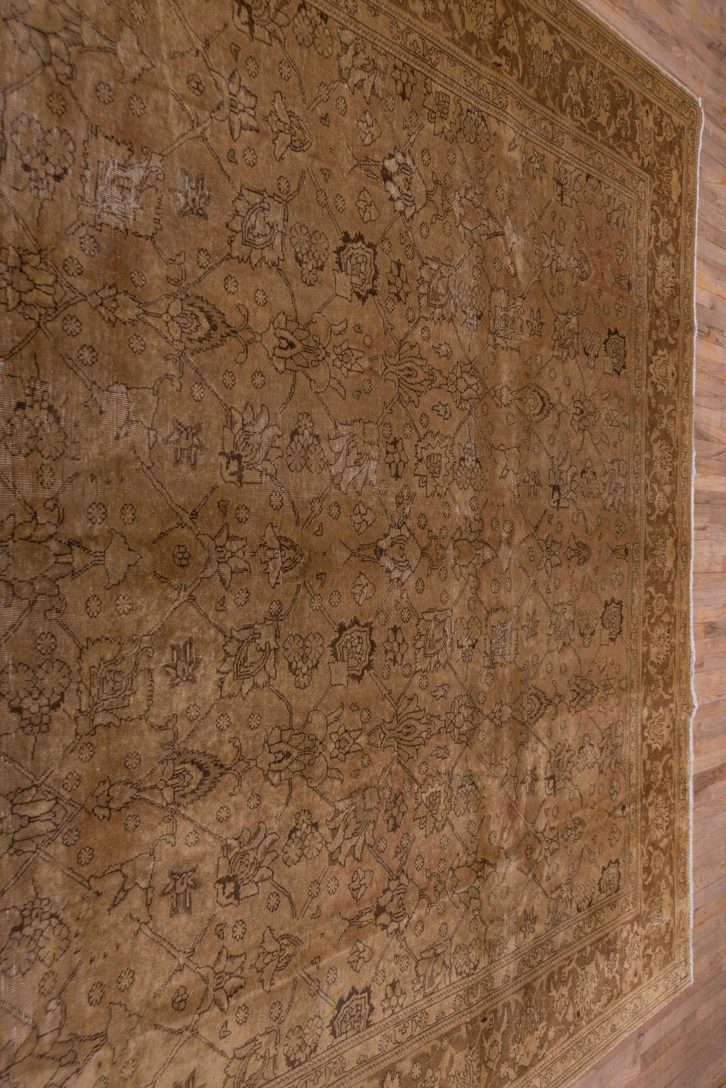 10' x 12' one-of-a-kind handmade vintage Tabriz large size rug. Color palette: camel, taupe, tan, brown, beige, gray