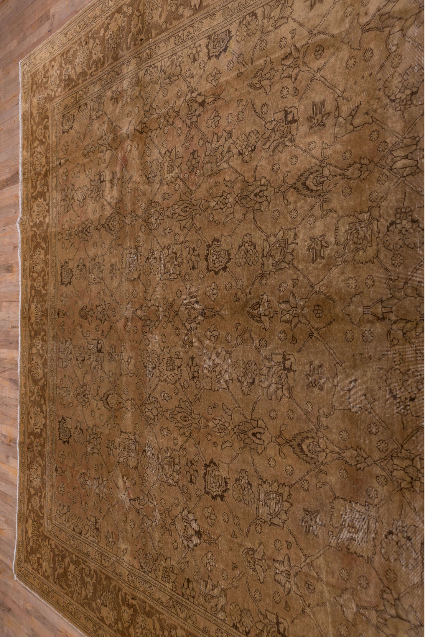 10' x 12' one-of-a-kind handmade vintage Tabriz large size rug. Color palette: camel, taupe, tan, brown, beige, gray