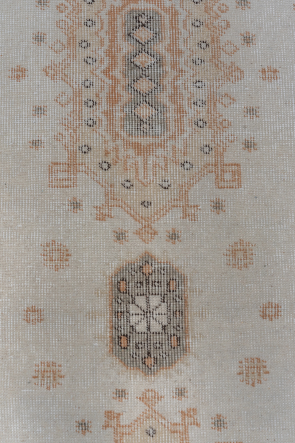 2' x 10' one-of-a-kind handmade vintage Oushak runner rug. Color palette: ivory, taupe, camel, gray, rust, beige, terracotta