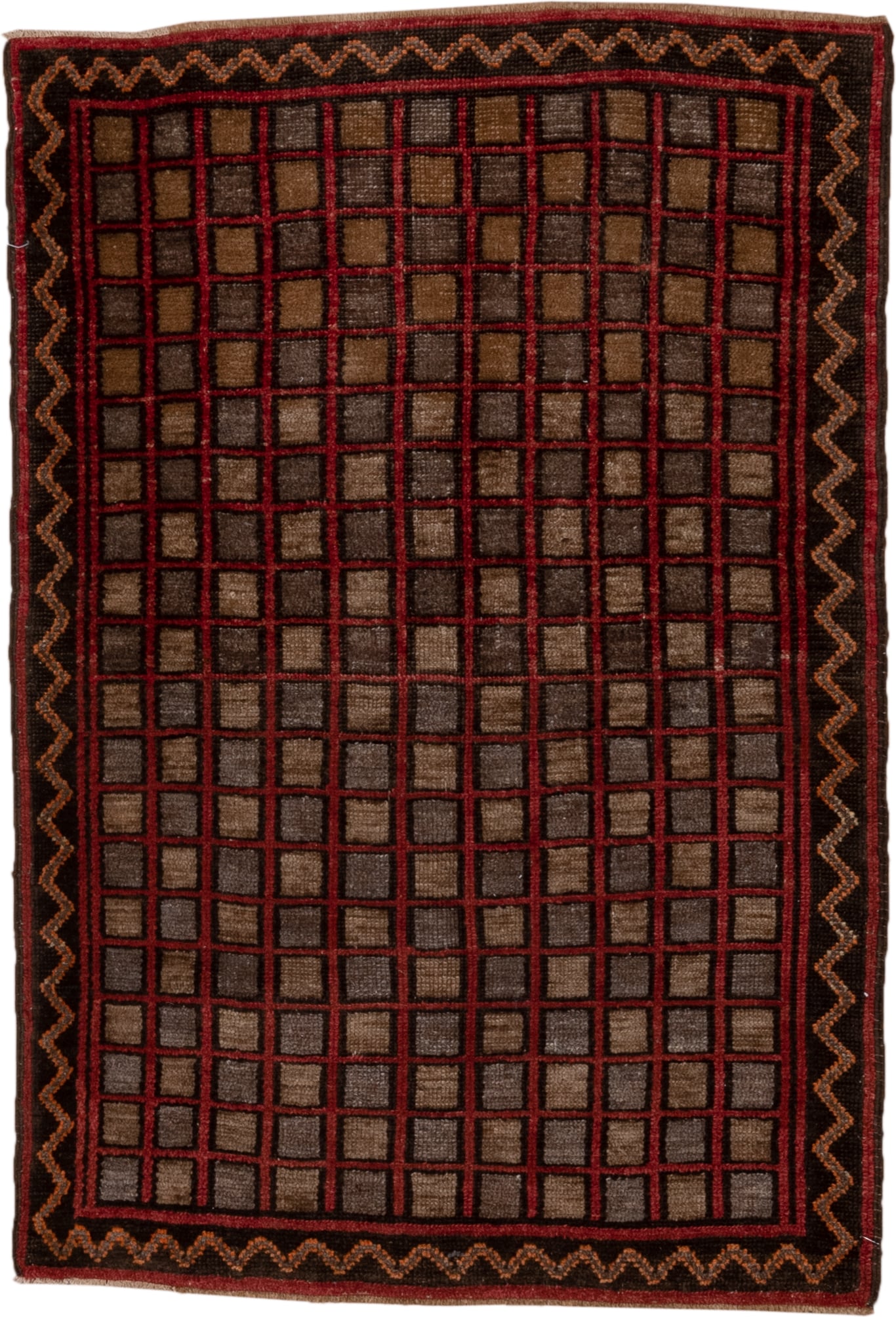 3' x 4' one-of-a-kind handmade antique Oushak small size rug. Color palette: brown, burgundy, charcoal, taupe, rust, gray