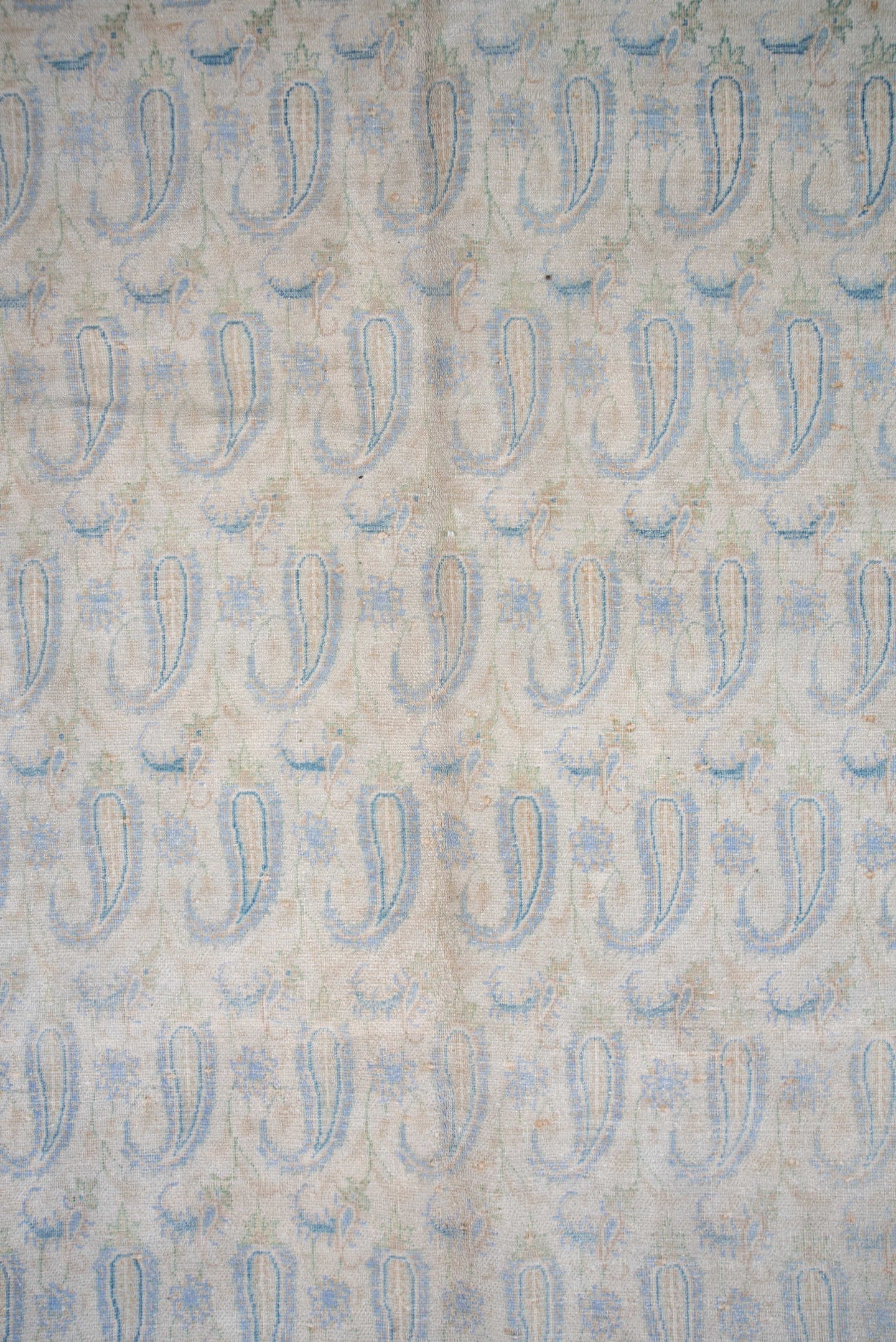 9' x 12' one-of-a-kind handmade vintage Sivas large size rug. Color palette: ivory, pale blue, cream, light gray, beige