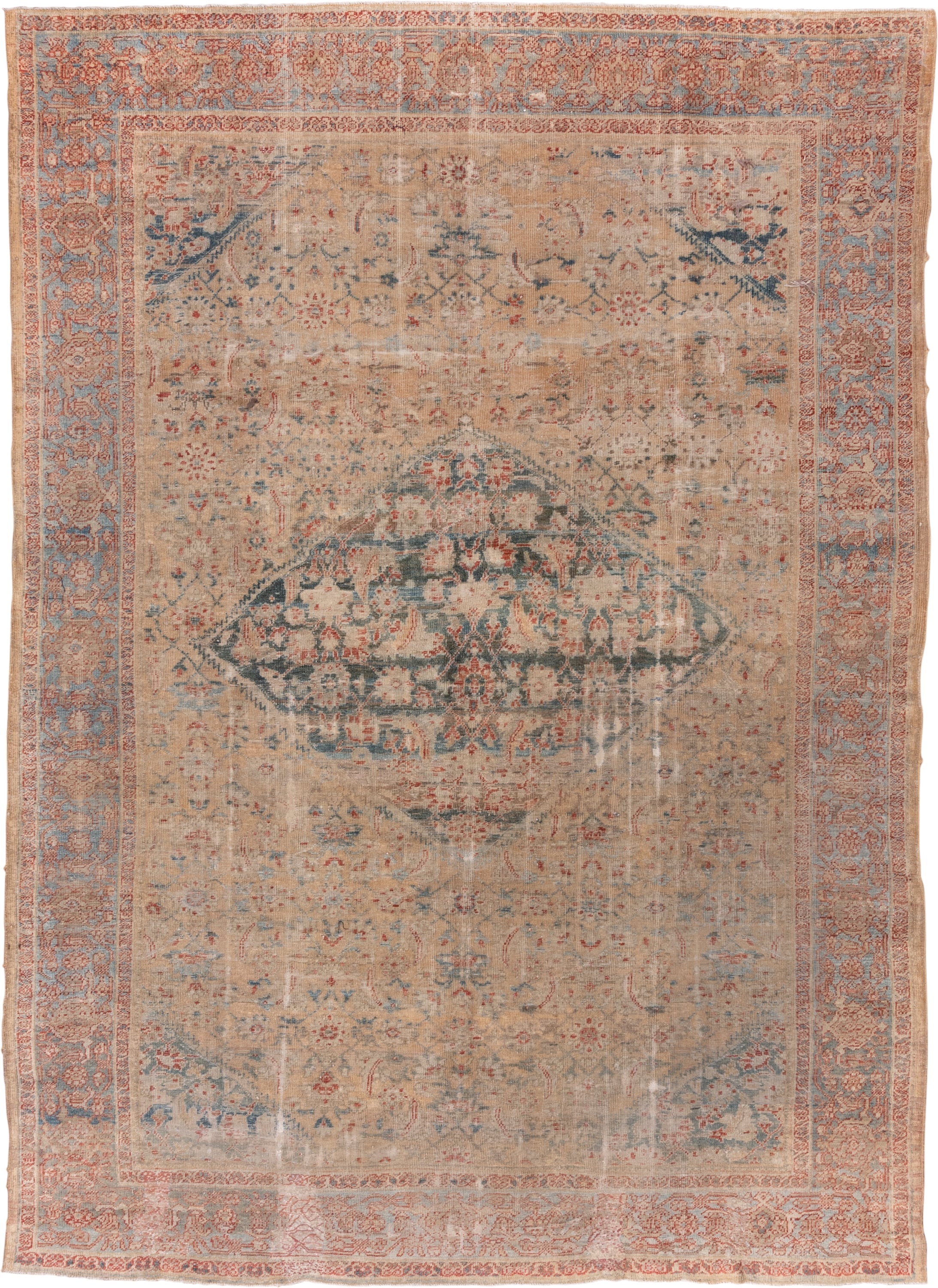 9' x 12' one-of-a-kind handmade vintage Sultanabad large size rug. Color palette: beige, ivory, pale blue, rust, slate